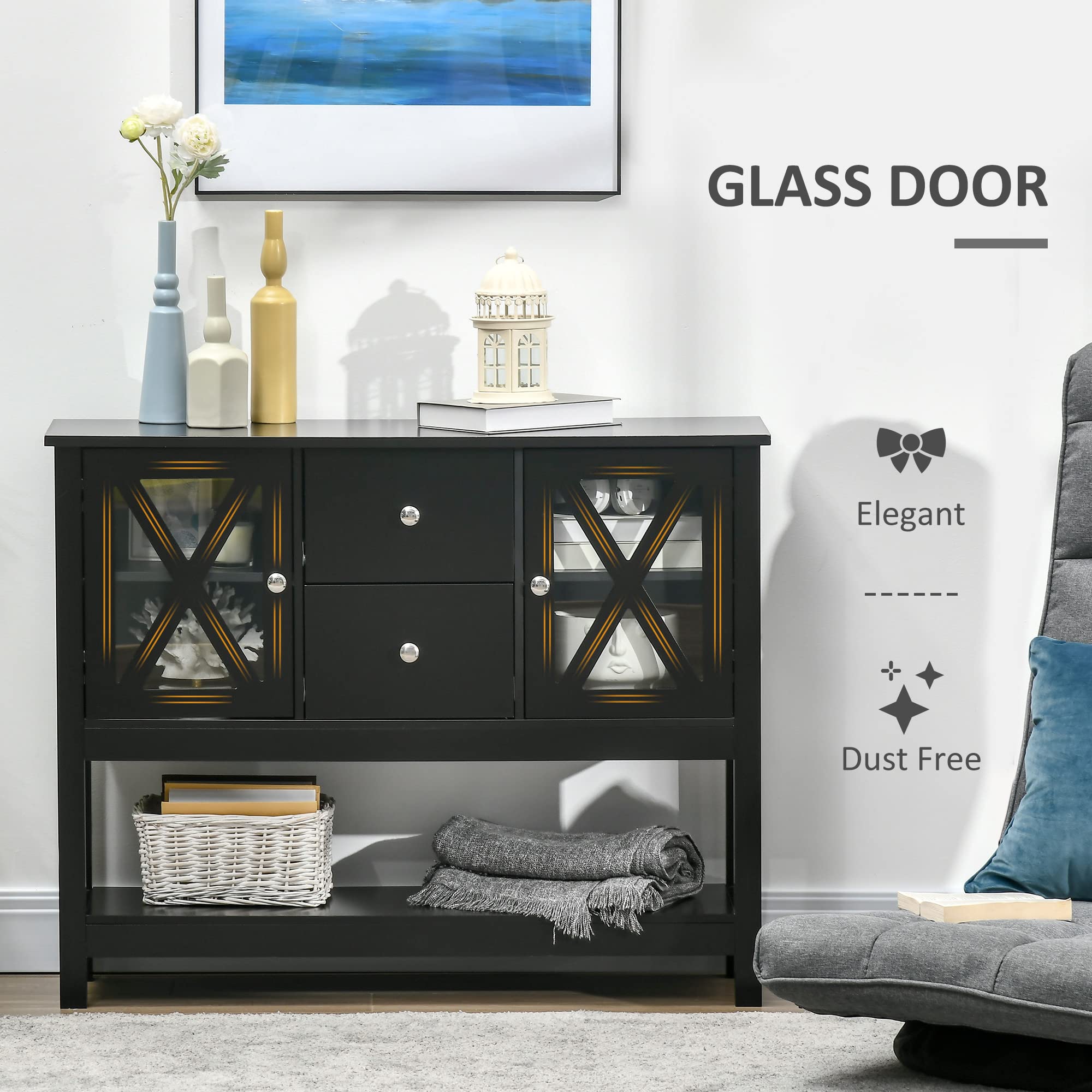 HOMCOM Sideboard Buffet Cabinet with Storage Drawers & Glass Door - Kitchen Coffee Bar Cabinet for Living Room, Entryway - Black | Perfect for Home Storage & Entertaining