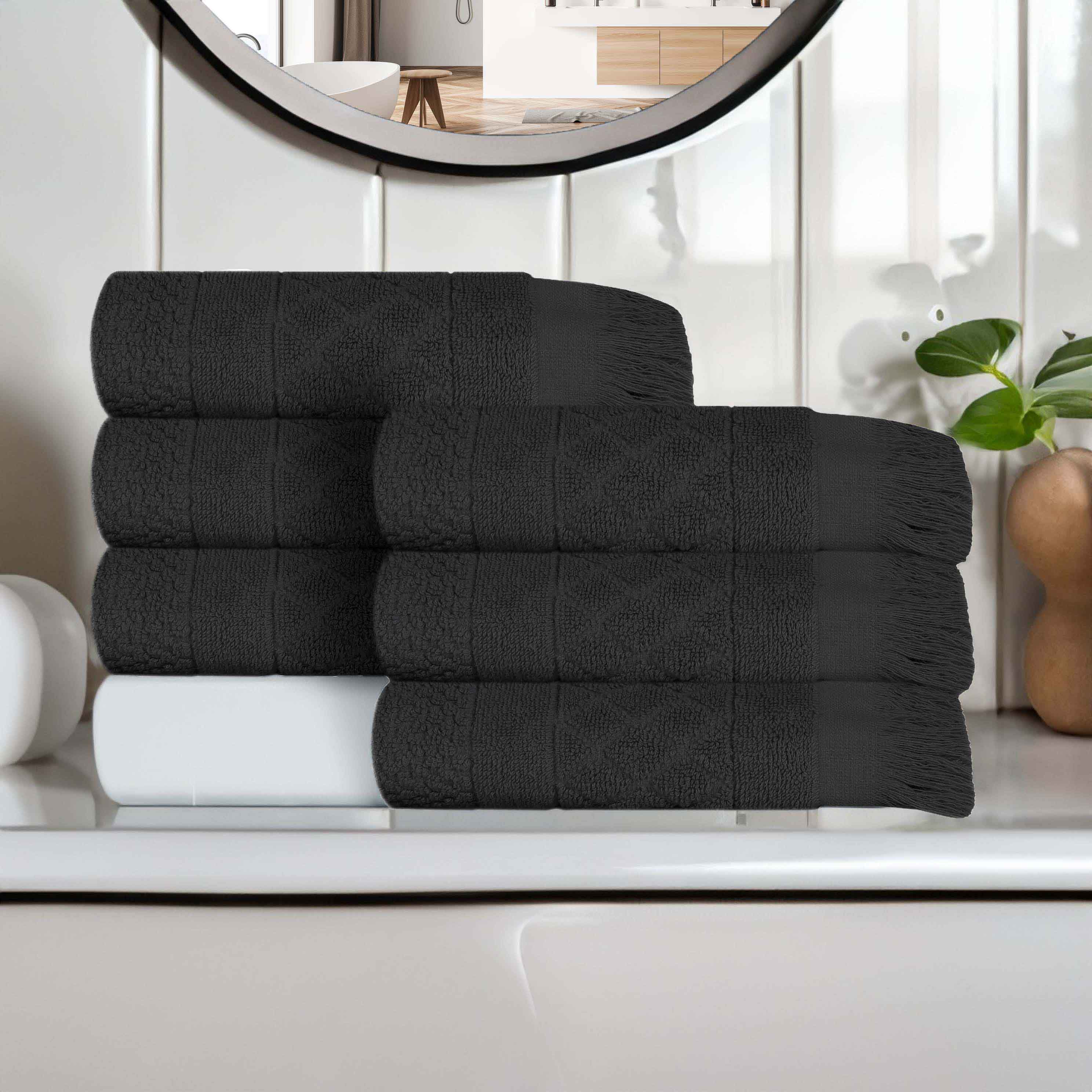 Premium Rolla Cotton Geometric Jacquard Plush Absorbent Hand Towels - Set of 6 for Bathroom, Kitchen & Guest Use - Soft & Quick-Drying Luxury Towels for Home & Spa