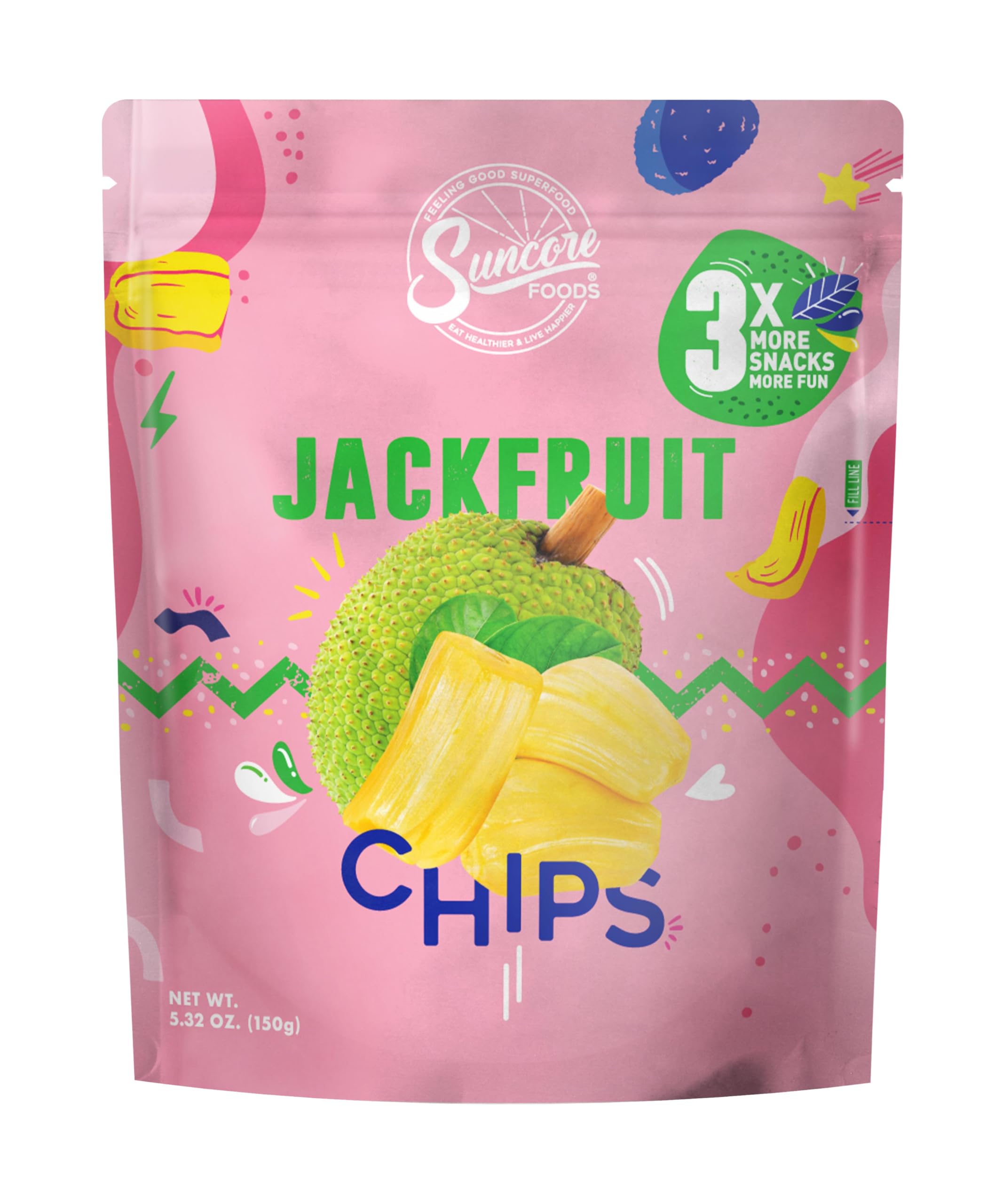 Suncore Foods Jackfruit Chips - Gluten Free, Non GMO, Vegan Snacks - 5.32oz (1 Pack) - Healthy Crispy Fruit Chips for Keto, Paleo Diet & On-the-Go Snacking