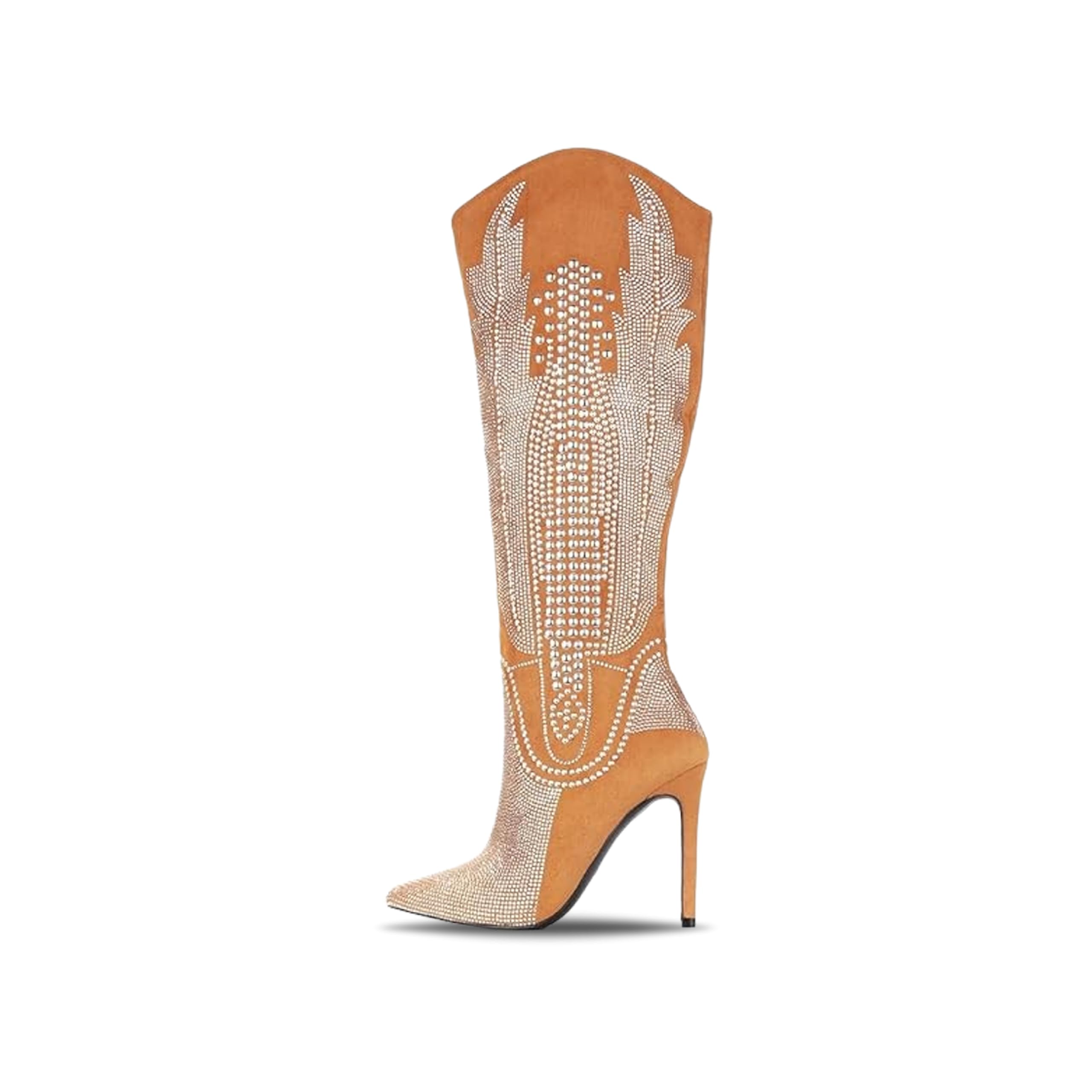 Cape Robbin Women's Rhinestone Western Cowboy Boots Knee High Wide Calf Stiletto Heel Dress Boots for Country Dancing, Rodeo & Night Out (Olkley)