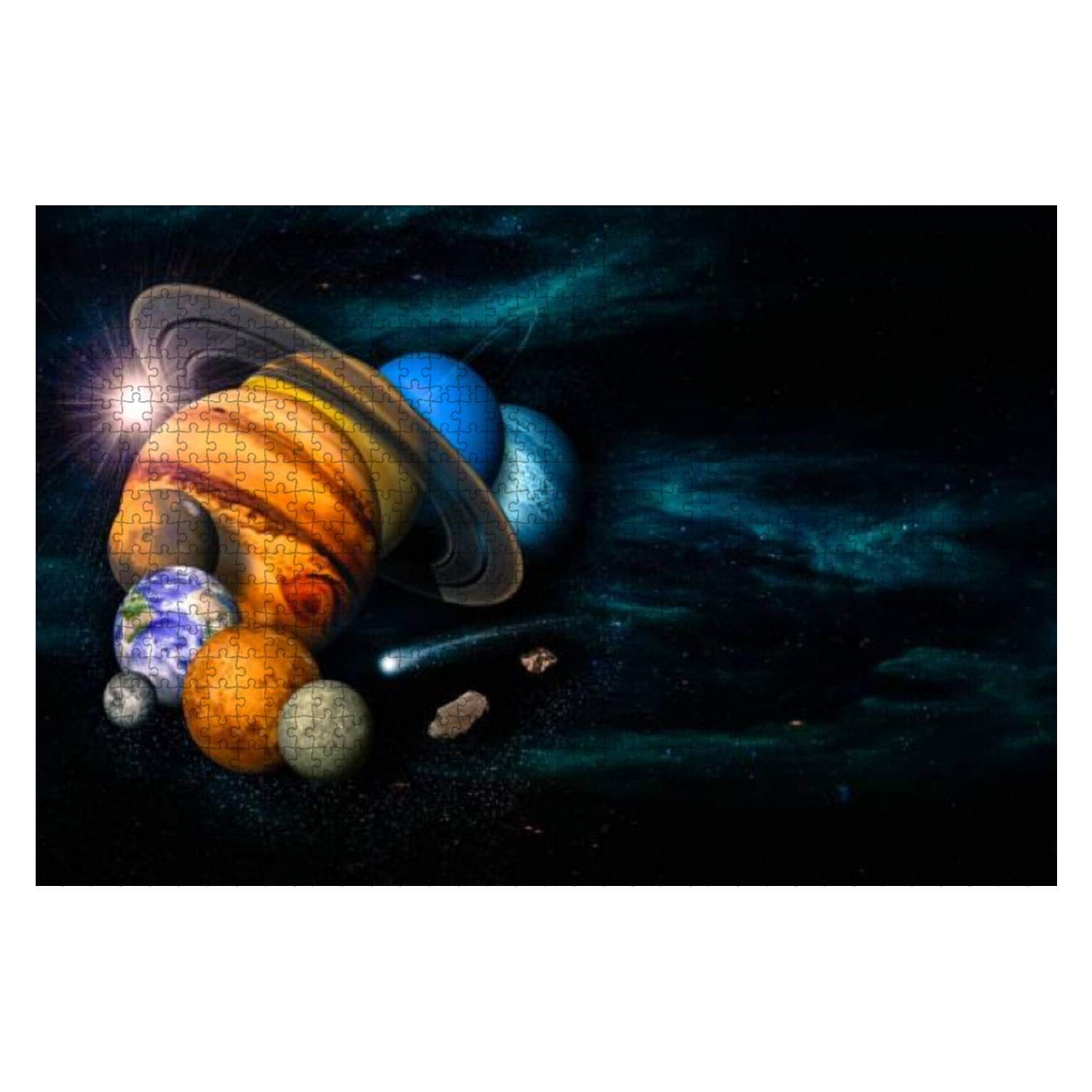 1000 Piece Wooden Solar System Puzzle - Eight Planets, Comet & Asteroid Jigsaw for Kids & Adults - Educational Space Toy for Stress Relief & Learning - Perfect for Family Game Night & STEM Classroom Activities