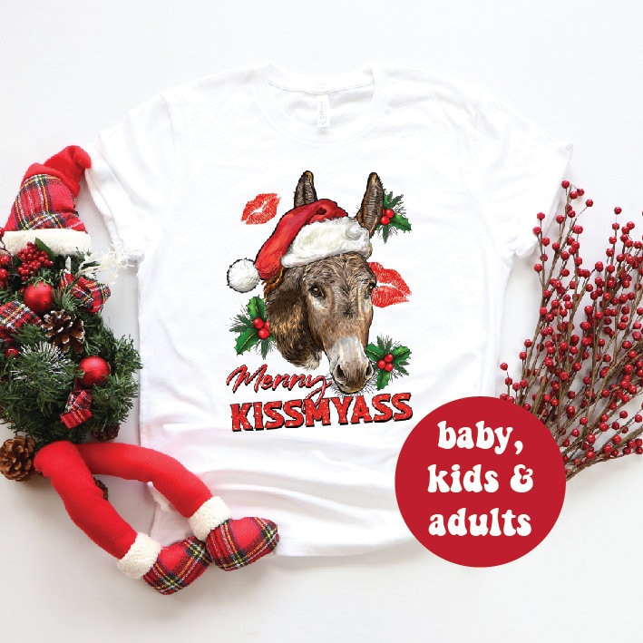 Festive Donkey Christmas T-Shirt - Funny Holiday Graphic Tee for Men & Women - Perfect for Parties, Gifts & Ugly Sweater Contests
