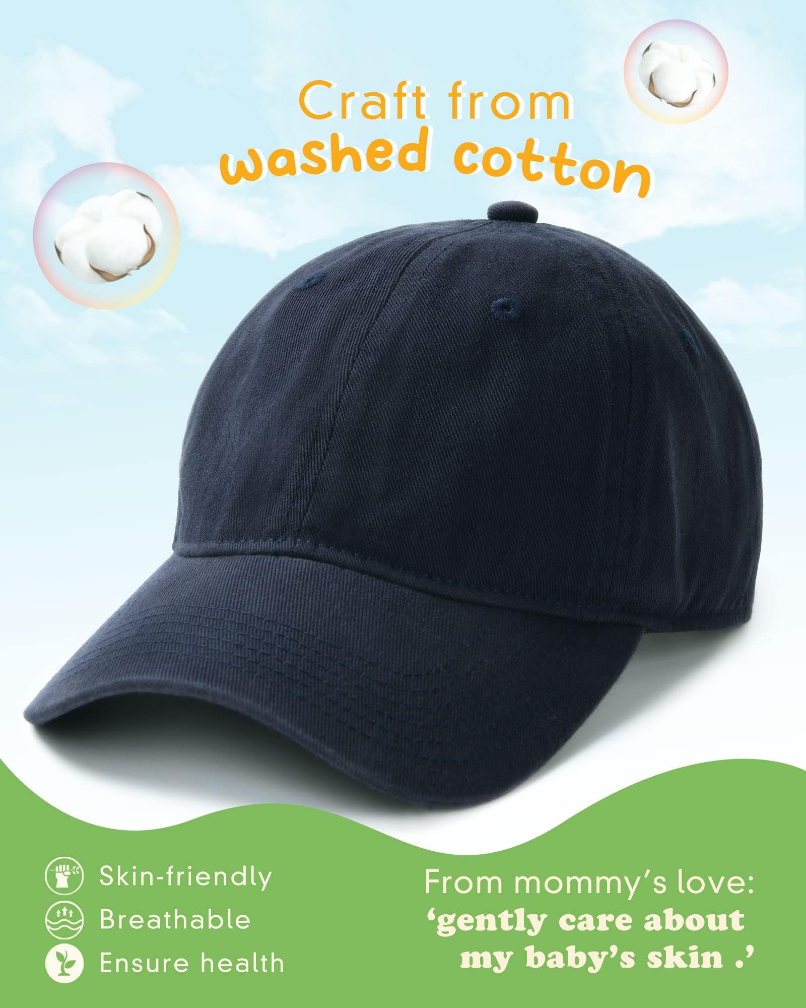 FURTALK Adjustable Washed Cotton Baseball Cap for Toddler Boys & Girls - Soft Ponytail Hat for Outdoor Play, Sports, and Sun Protection