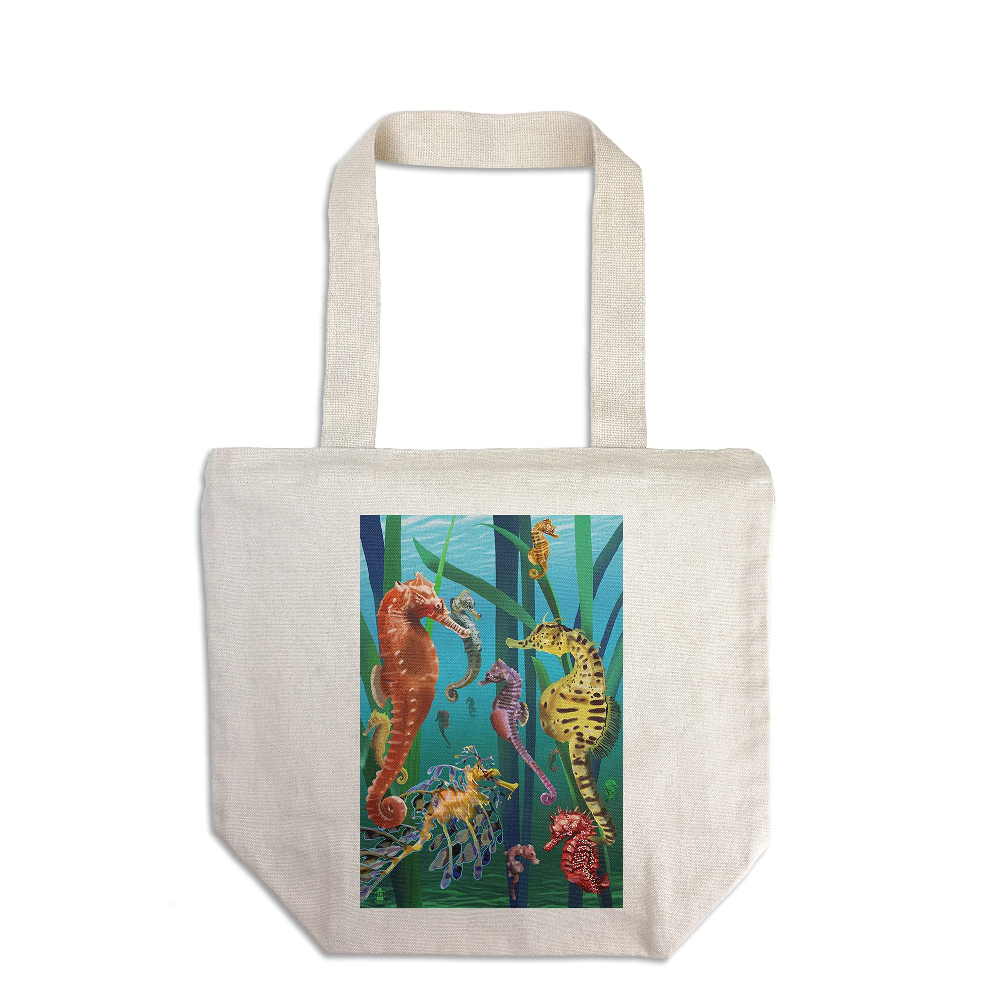 Lantern Press Seahorses Tote Bag - 100% Cotton Canvas Reusable Shopping Bag for Groceries, Beach & Everyday Use