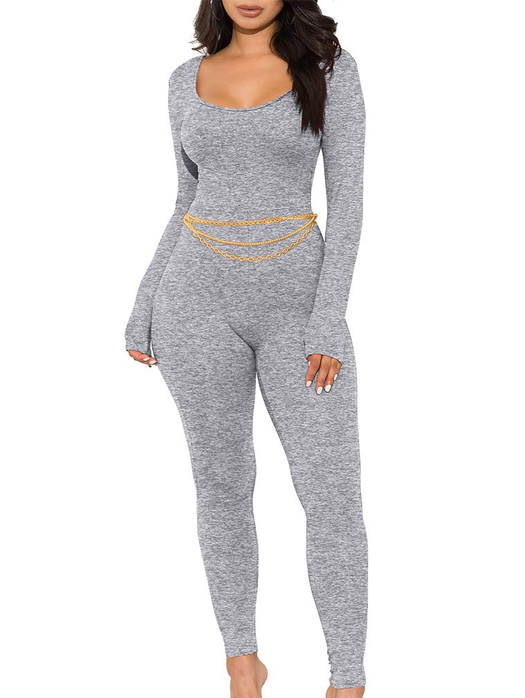 GOKATOSAU Women's Sexy Long Sleeve Bodycon Jumpsuit - Solid Color Clubwear & Party Outfit for Nightlife, Date Night, and Special Occasions
