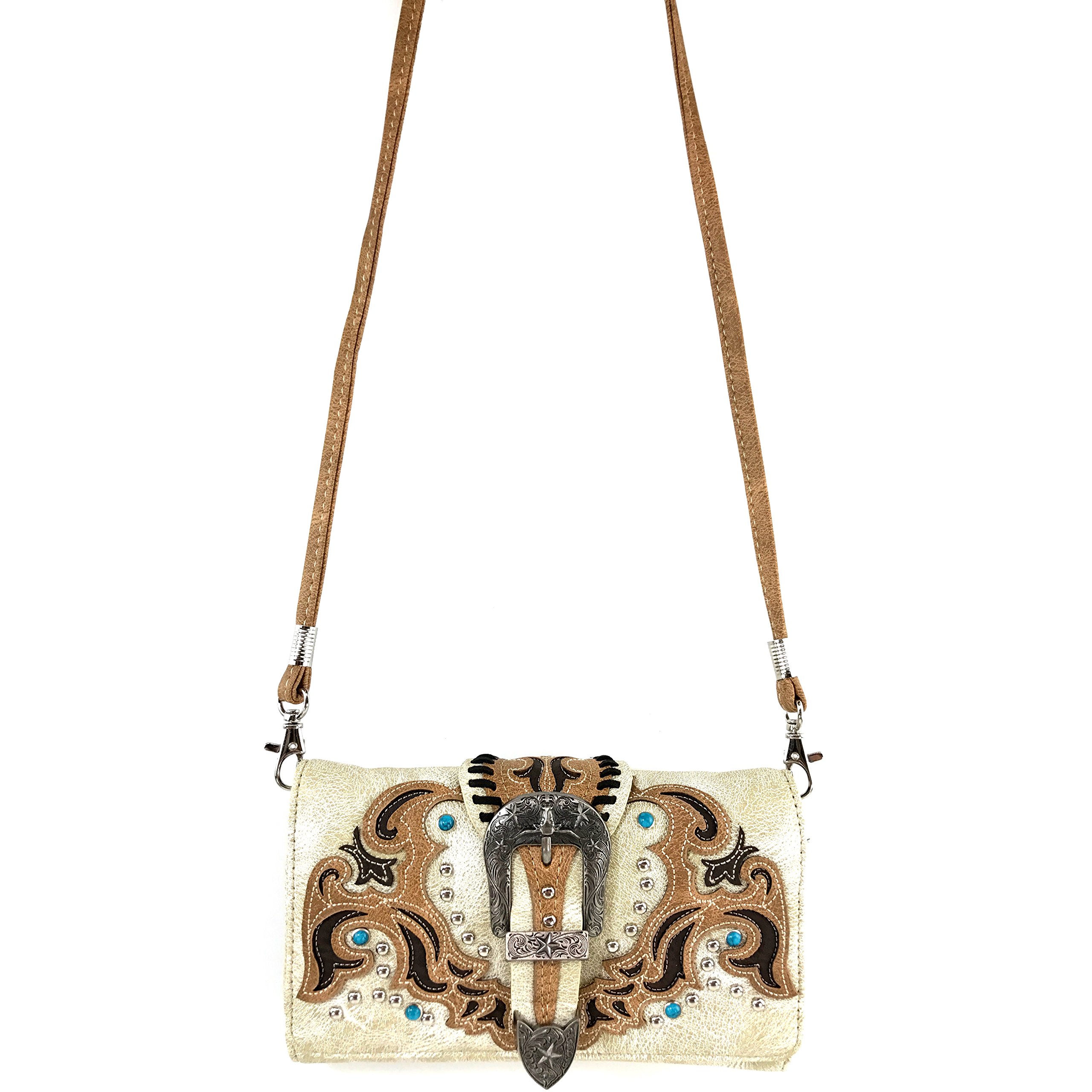 Justin West Concealed Carry Western Handbag - Longhorn Star Buckle Tritone Leather Purse for Women | Perfect for Everyday Use, Travel & Western Fashion Accessories