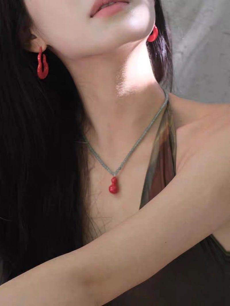 Green Aventurine & Red Enamel Gourd Pendant Necklace - Spiritual Healing Jewelry for Good Luck & Protection | Perfect for Meditation, Yoga & Everyday Wear