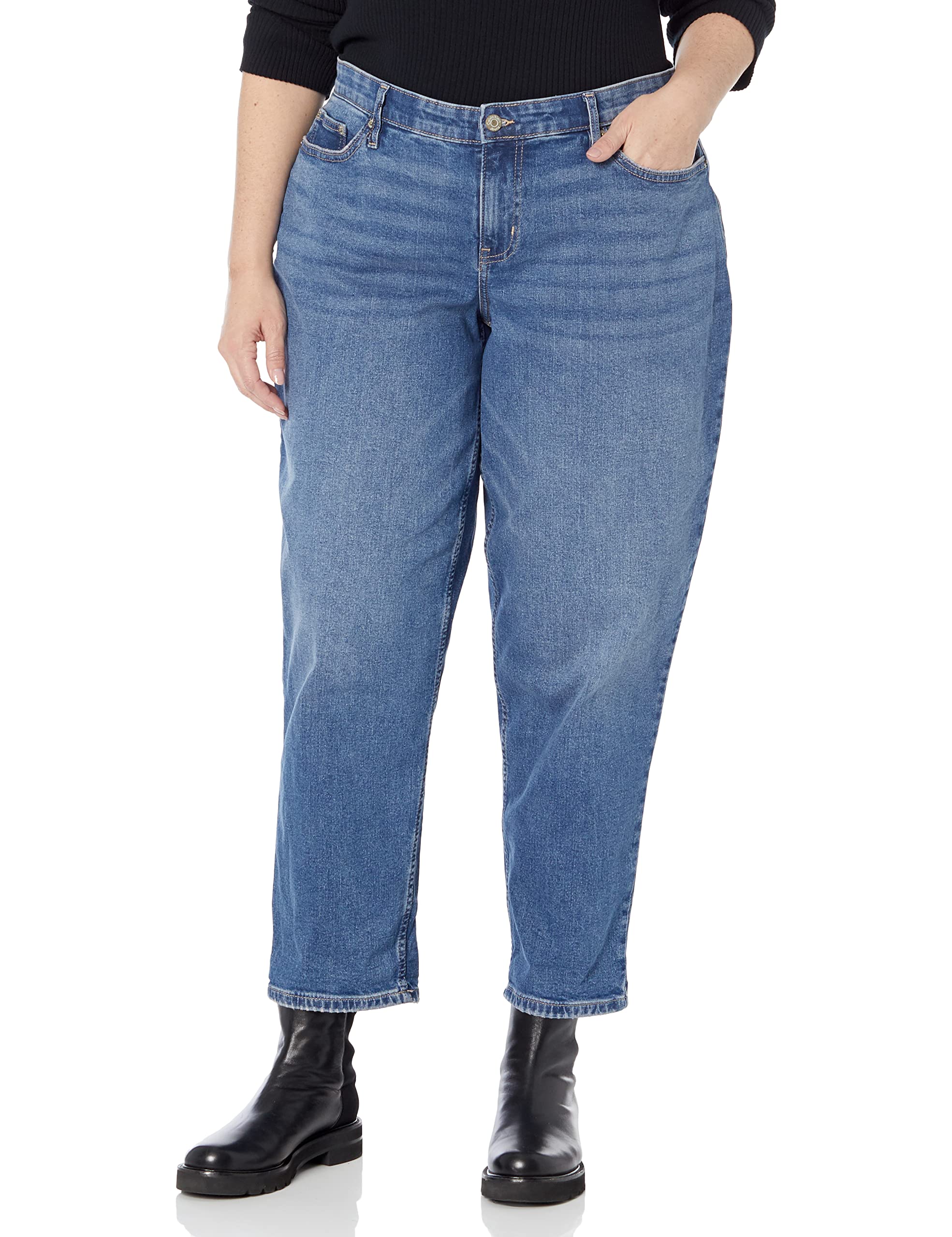 Calvin Klein Women's Plus Size Mid Rise Slim Boyfriend Jeans - Comfortable Stretch Denim for Casual Wear & Everyday Outfits