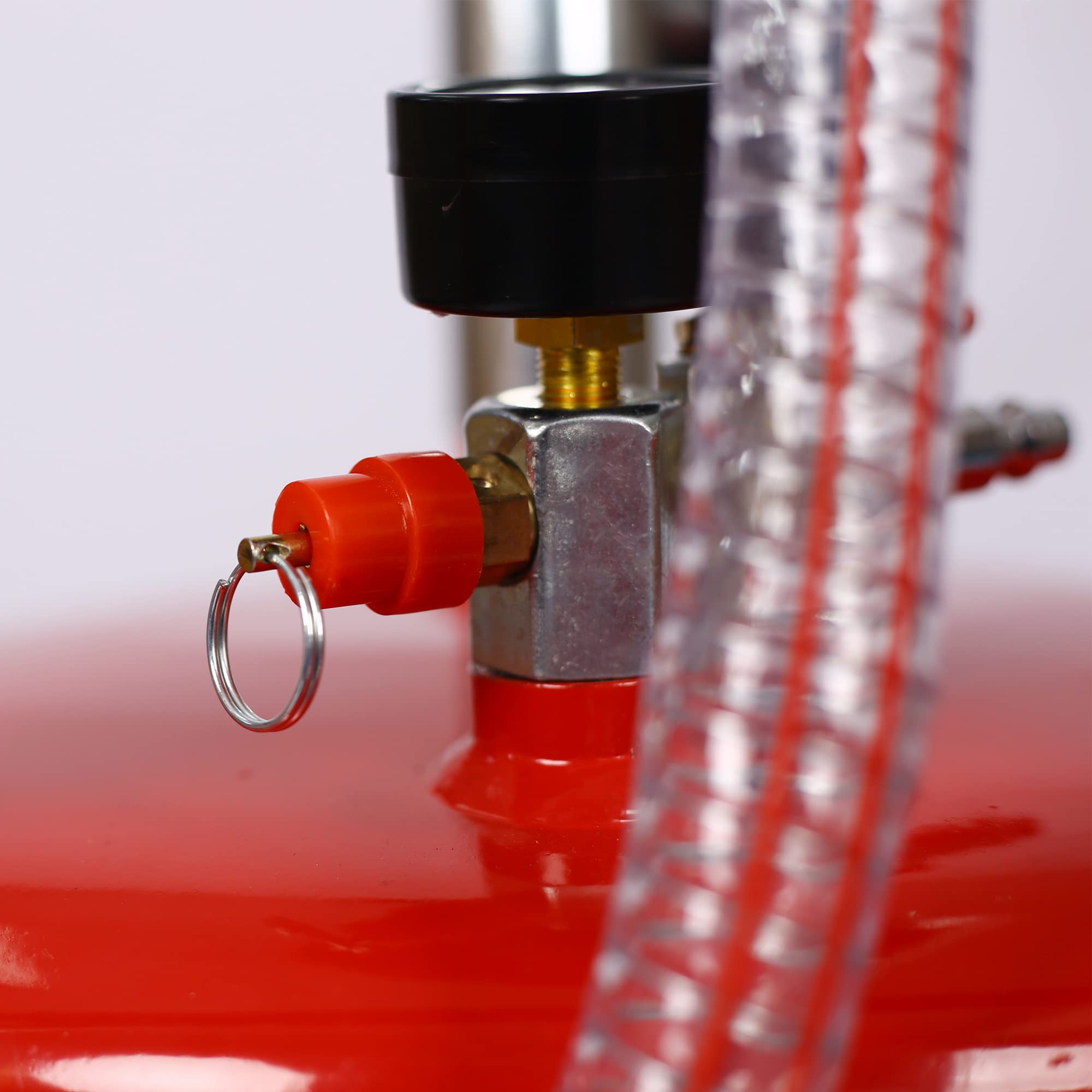 18 Gallon Oil Drain Tank with Hand Pump - Portable Pressurized Air Operated Fluid Drain Container for Car, SUV & Truck Oil Changes - Adjustable Funnel Height & Dolly Wheels (Red) - Perfect for Auto Shops, Home Garages & Quick Lube Stations