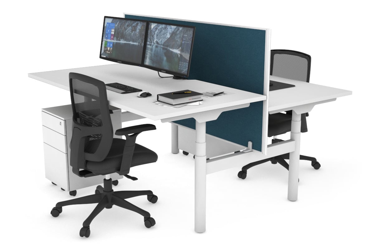 Flexi Premium Height Adjustable 2-Person H Bench Workstation - White Frame (1600L x 800W) with Cable Management | Ergonomic Office Desk for Home & Workspace