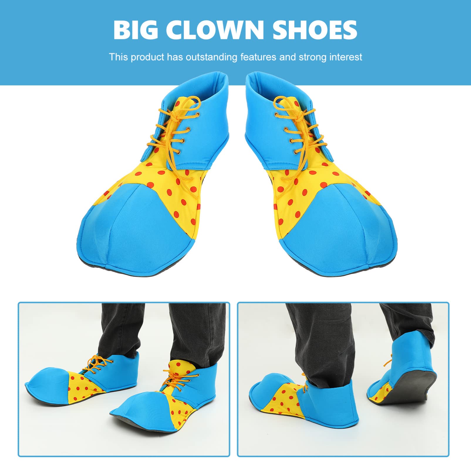 Bright Color Halloween Clown Shoes - Pair of Blue & Yellow Clown Costume Accessories for Cosplay, Halloween Parties & Circus Performances