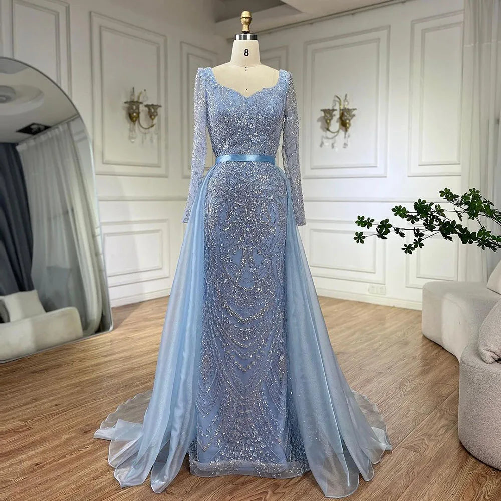 Serene Hill Arabic Blue Sweetheart Mermaid Evening Gown with Beaded Overskirt - Luxury Wedding Party Dress for Women 2025 | LA72548 | Perfect for Bridal Showers, Formal Events & Red Carpet Occasions