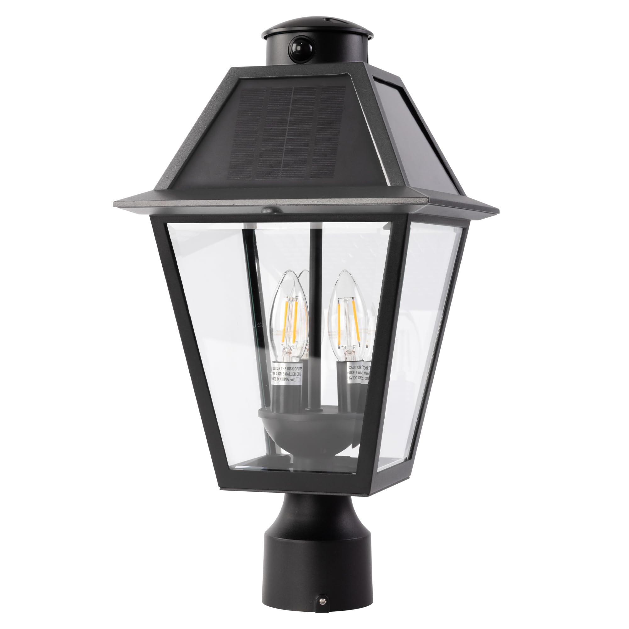 LUTEC Outdoor Solar Lamp Post Light with Motion Sensor - Waterproof Dusk to Dawn Pole Light, 3 Brightness Modes, Black Solar Powered Fence Post Fixture for Garden, Pathway, Driveway & Yard Lighting