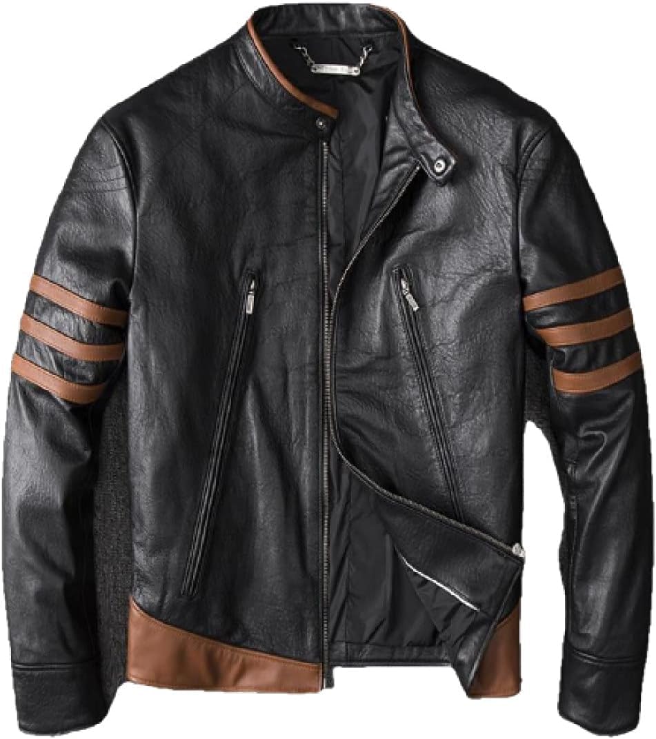 Men's Wolverine Motorcycle Jacket with Bronze Stripes - Genuine Leather Biker Jacket for Logan Fans | Perfect for Riding, Cosplay & Comic Con Events
