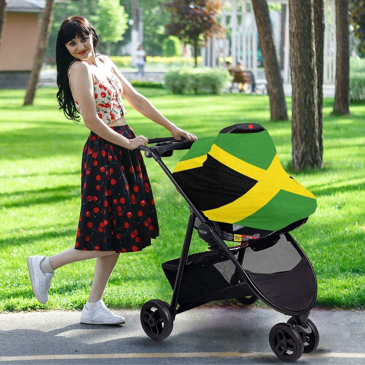 Jamaica Flag Nursing Cover - Breastfeeding Scarf & Baby Car Seat Canopy - Universal Infant Stroller Cover for Girls and Boys - Perfect for Travel, Shopping, and Outdoor Nursing