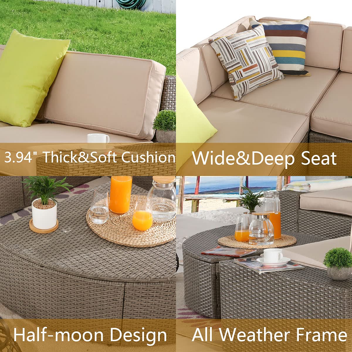 PatioFestival 6-Piece All-Weather PE Rattan Outdoor Sectional Sofa Set with Coffee Table & 3.9