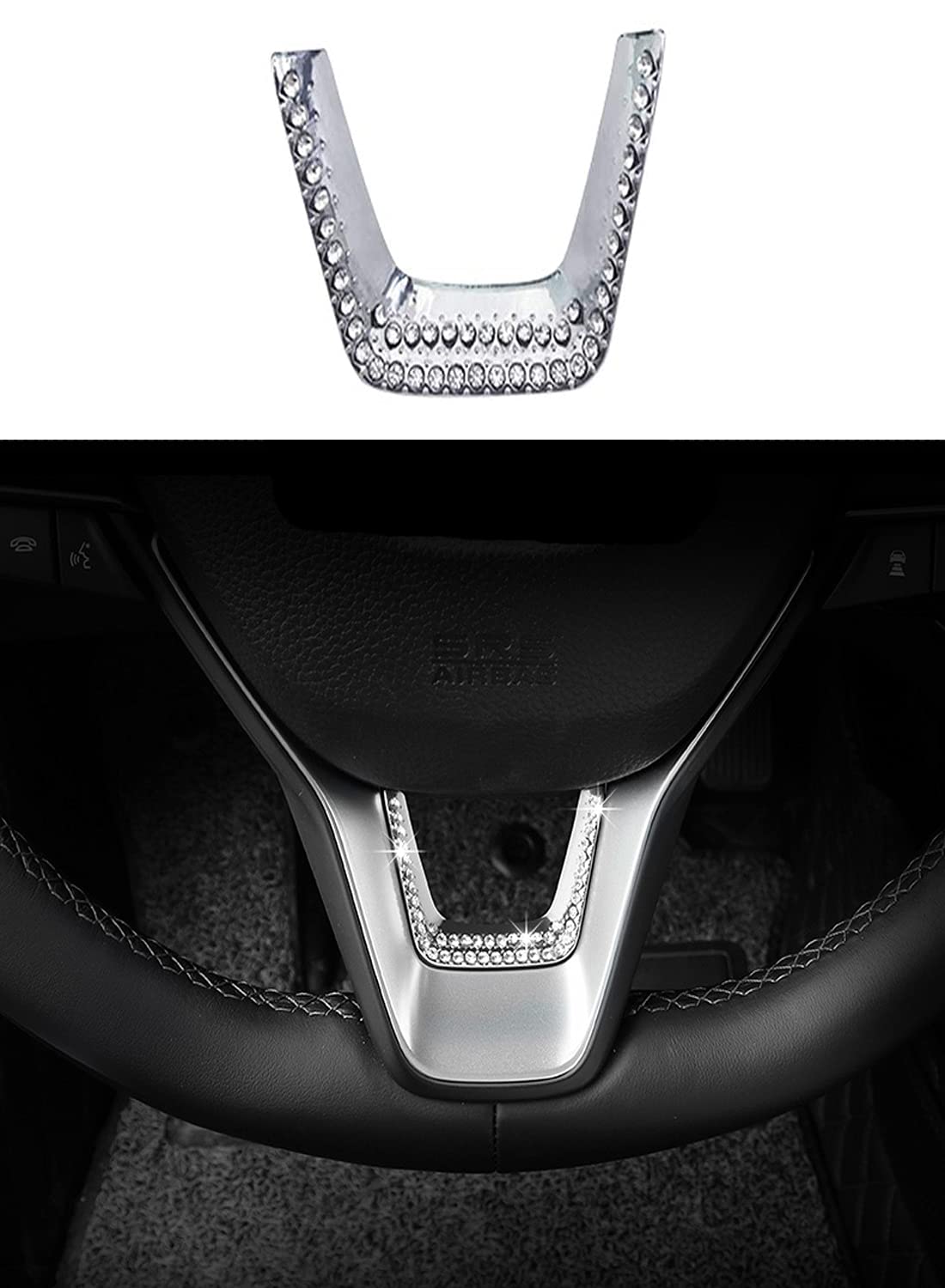 3D Rhinestone Steering Wheel Cover for 2018-2019 Honda Accord 10th Gen & Inspire - Bling Car Accessories with Glittering Knob Applique - Perfect for Customization & Luxury Interior Upgrade