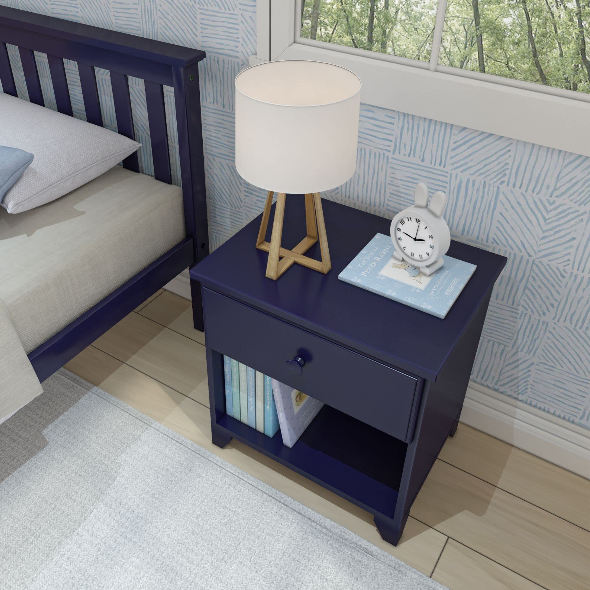 Max & Lily Classic Wood Nightstand with 1 Drawer - Kids Bedside Table, Small End Table for Bedroom in Blue - Perfect for Nursery, Kids Room & Guest Room Furniture