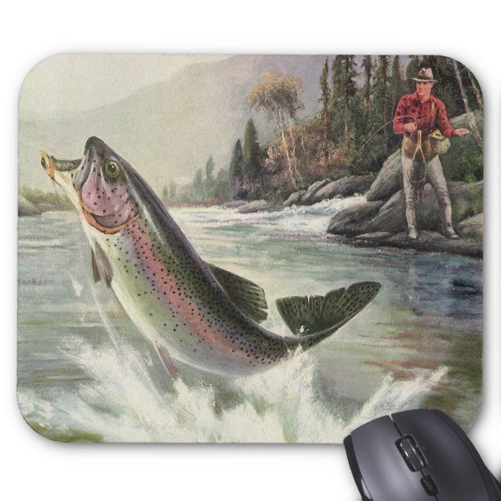 Premium Gaming Mouse Pad with Vintage Rainbow Trout Fish Design - Non-Slip Rubber Base for PC & Laptop - Perfect for Gamers, Office Work & Fishing Enthusiasts