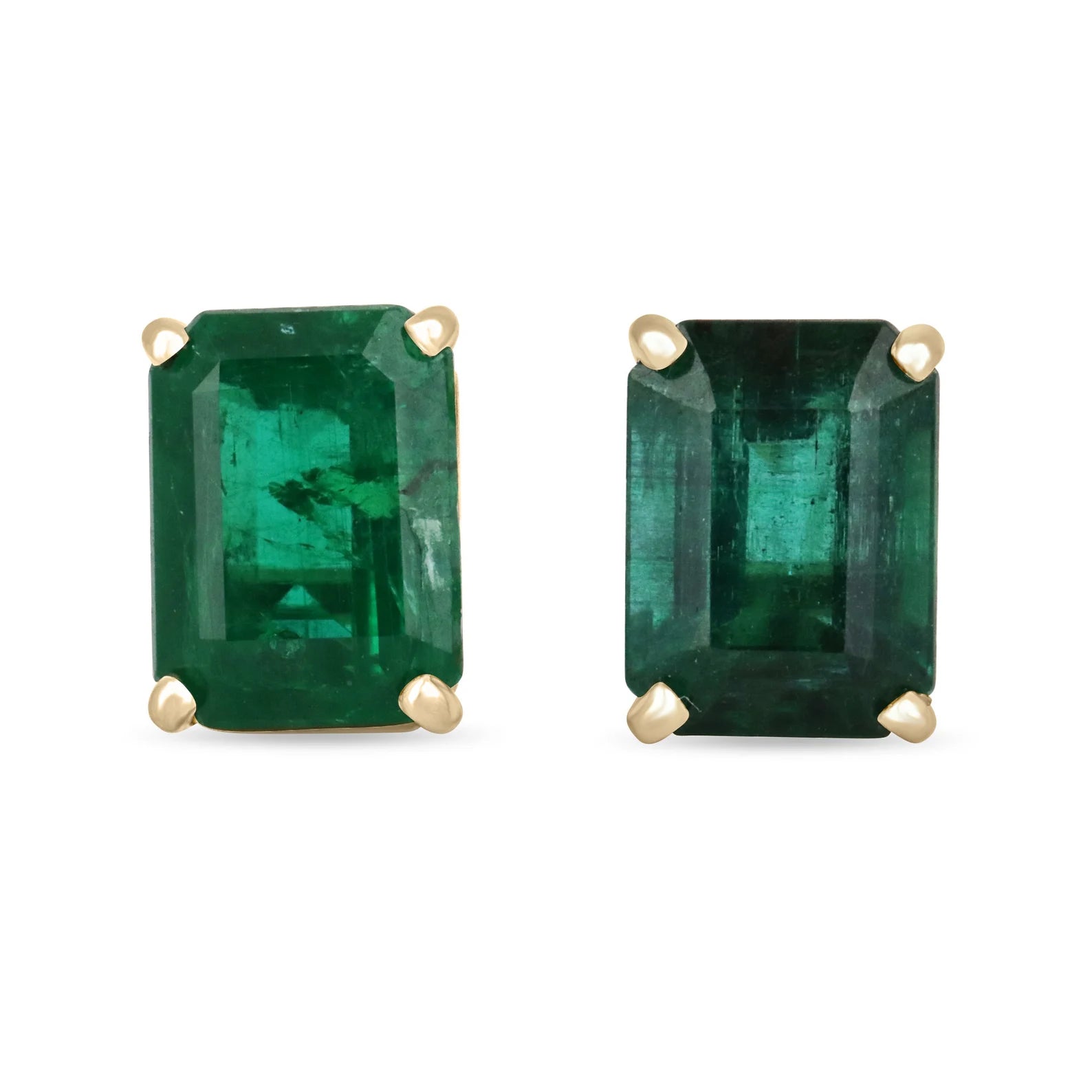 AAA 5.0TCW Vivid Dark Forest Green Emerald Cut Solitaire Stud Earrings in Solid 18K Gold - Perfect for Weddings, Parties & Special Occasions
