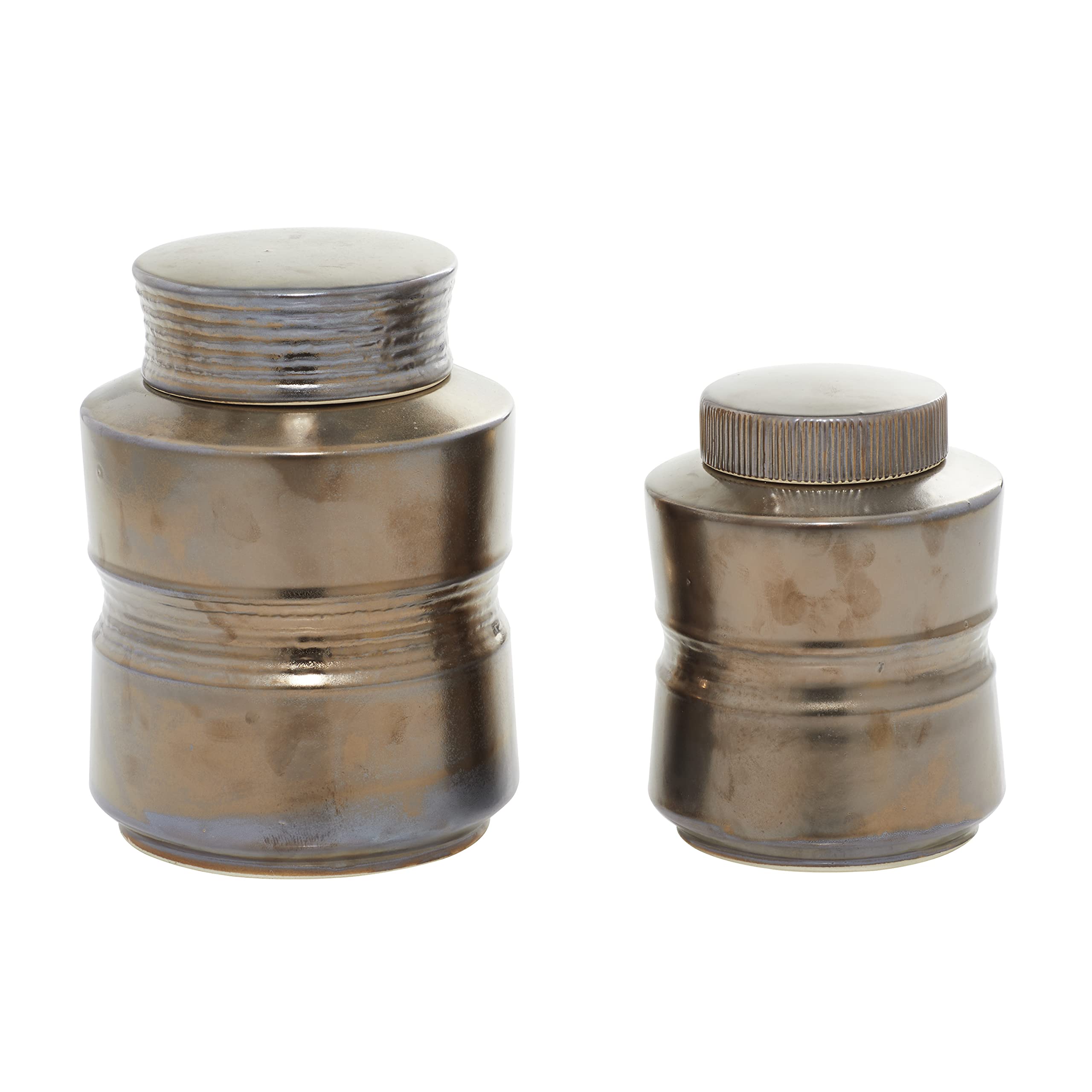 Deco 79 Ceramic Decorative Jars with Grooves - Set of 2 (9