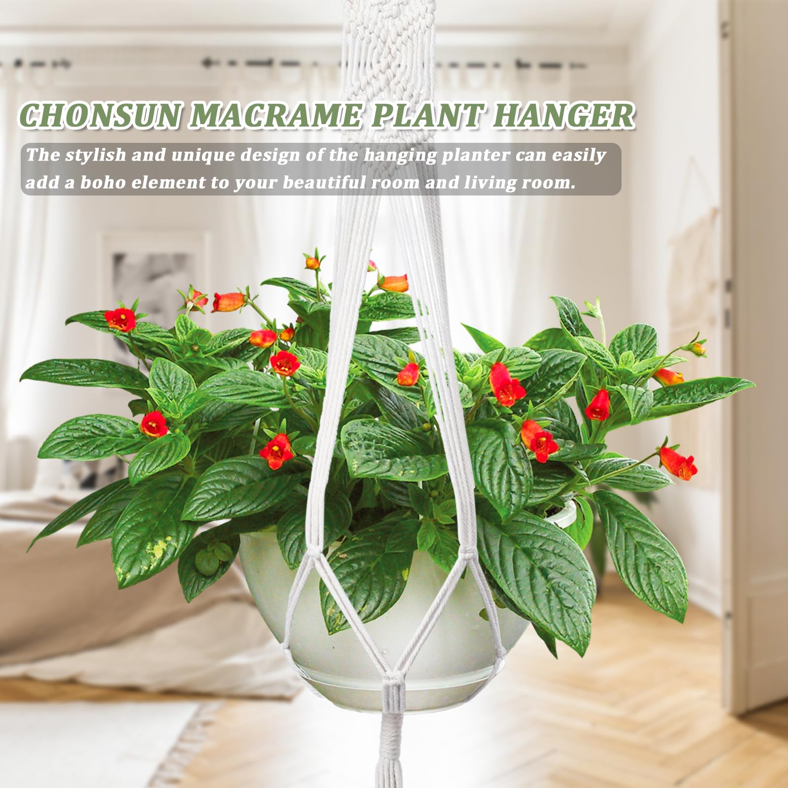 3-Pack Macrame Plant Hangers for Indoor & Outdoor Plants - Bohemian Style Wall Hanging Planter with Wood Bead Decor - Perfect for Home, Office, Balcony & Garden Decor (Pots Not Included)