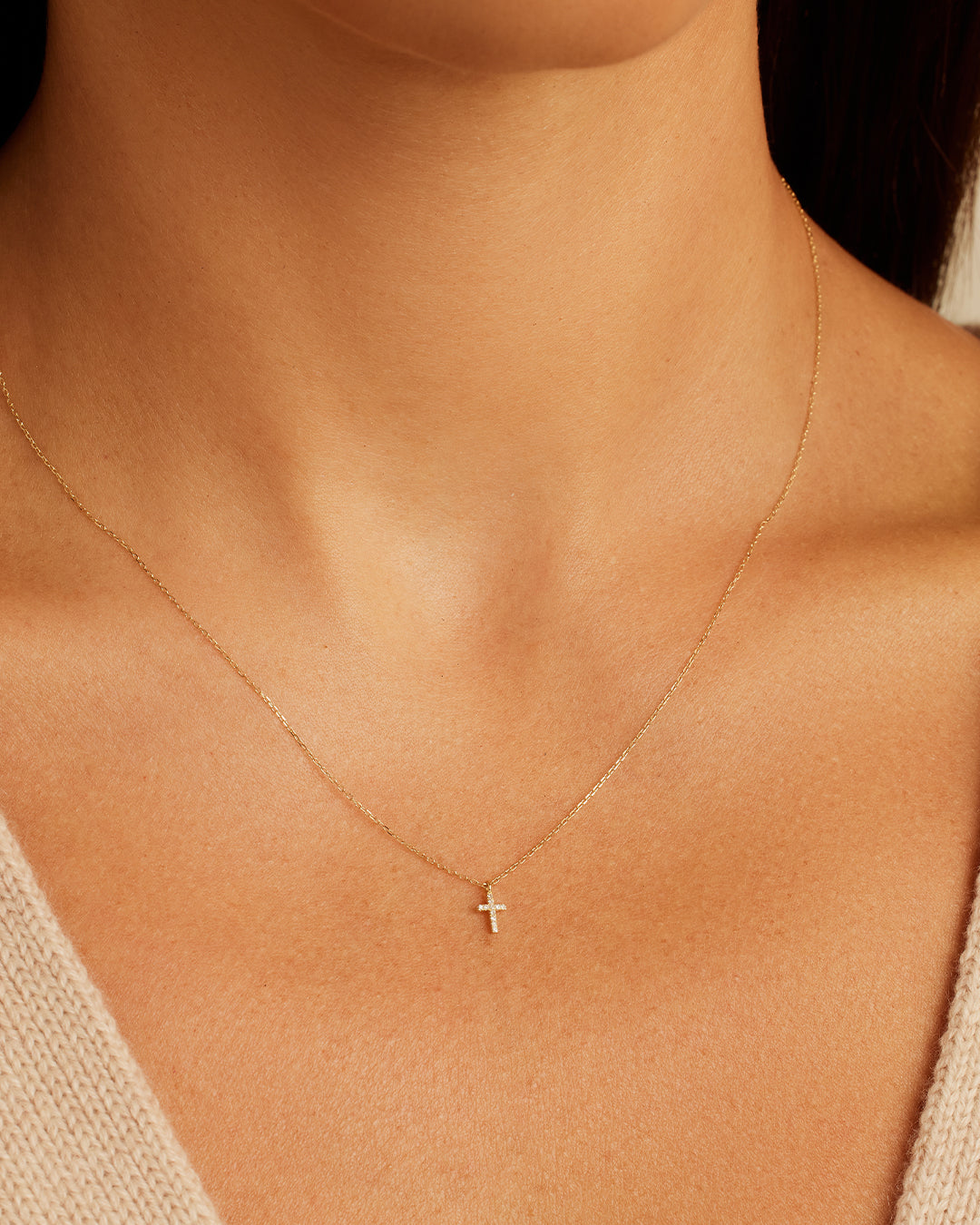 14K Gold Diamond Cross Pendant Necklace for Women - Elegant Religious Jewelry Gift for Christmas, Baptism & Everyday Wear