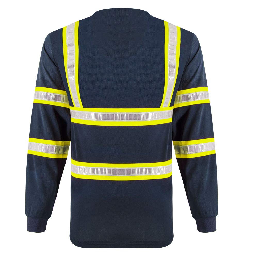 High Visibility Reflective Safety Work Shirts with PVC Tape & Pockets - Long Sleeve T-Shirts for Men & Women | Construction, Roadwork & Night Shift Safety Gear
