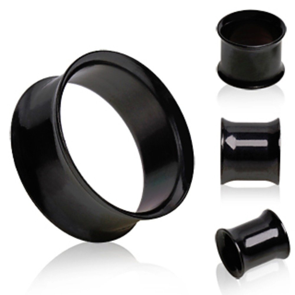 Black PVD Plated Double Flare Tunnel Plugs - Gothic Jewelry for Ear Stretching