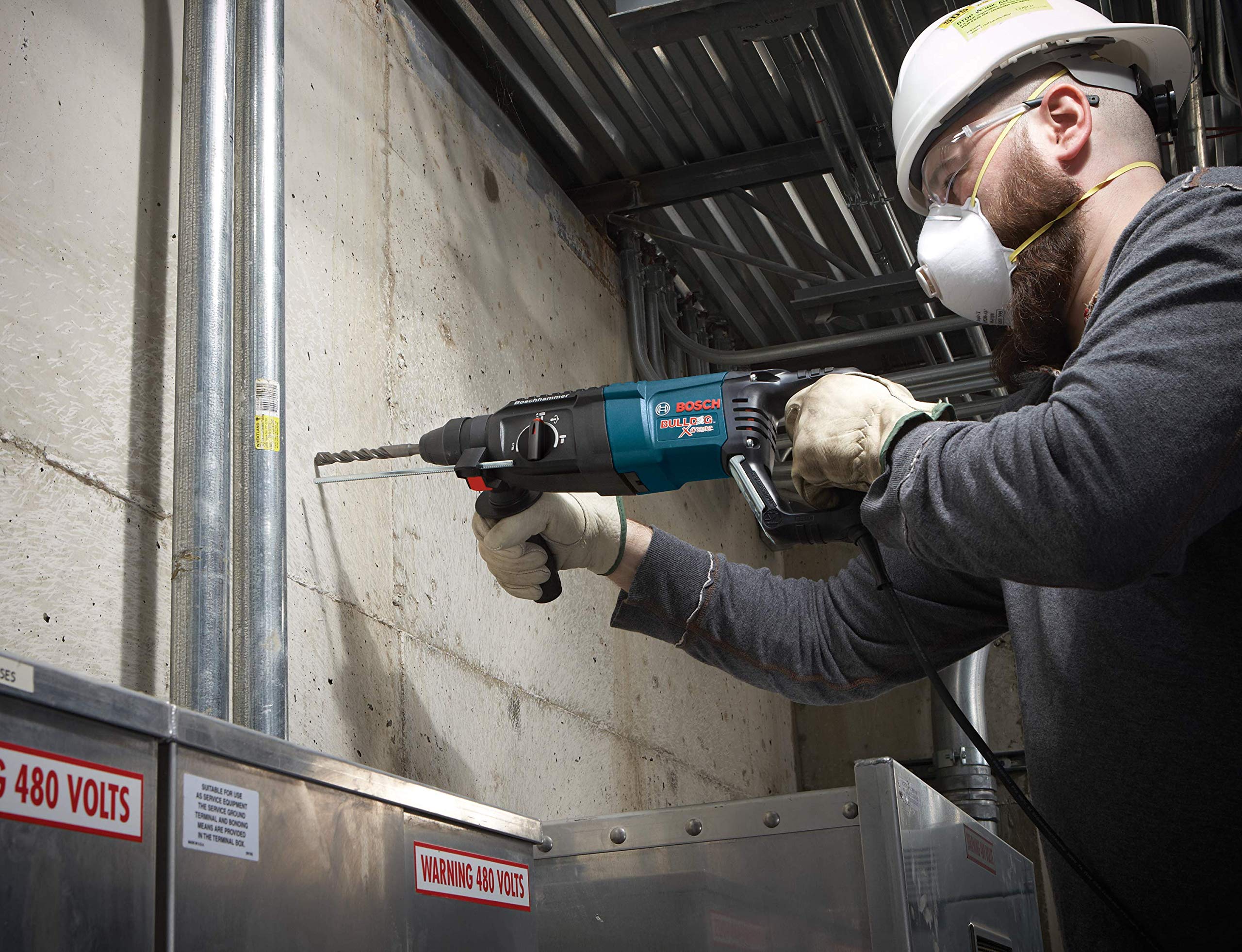 BOSCH 11255VSR Bulldog Xtreme 8 Amp 1-Inch Corded Variable Speed SDS-Plus Rotary Hammer Drill for Concrete & Masonry with HCK005 5-Piece SDS-Plus Bit Set - Perfect for Demolition, Drilling, and Chiseling in Construction & DIY Projects