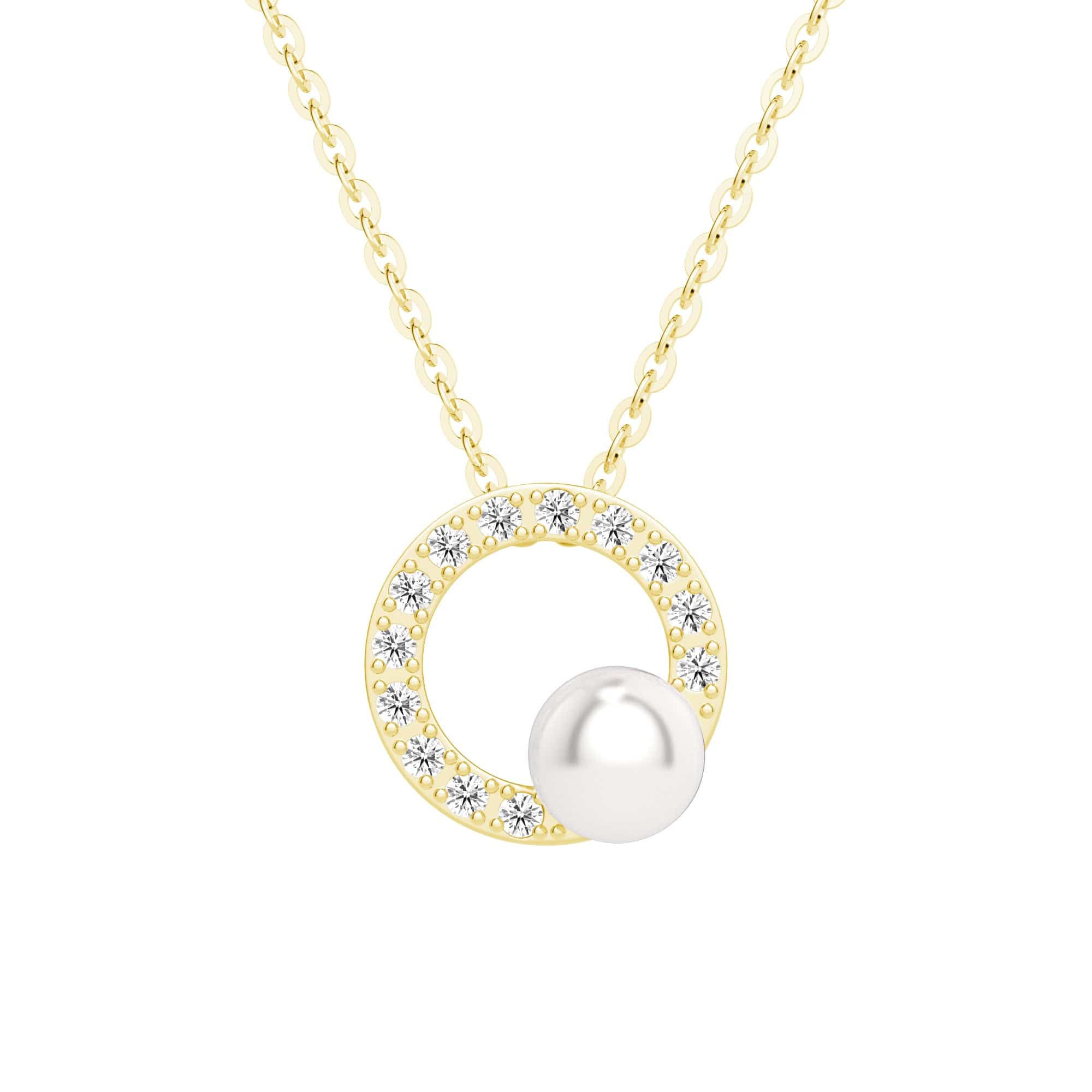5mm Freshwater Pearl & Moissanite Circle Pendant Necklace for Women - Elegant Fashion Jewelry for Parties, Weddings & Everyday Wear