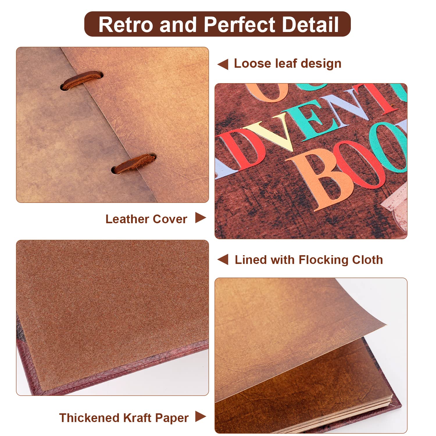 Vintage Leather Adventure Scrapbook Album - 11.6 x 7.5 Inch Up Themed Wedding Anniversary Gift, Valentine's Day Present, Retro Craft Cardstock Journal with 40 Pages - Perfect for Couples Memory Book, Travel Journaling & DIY Photo Album Projects