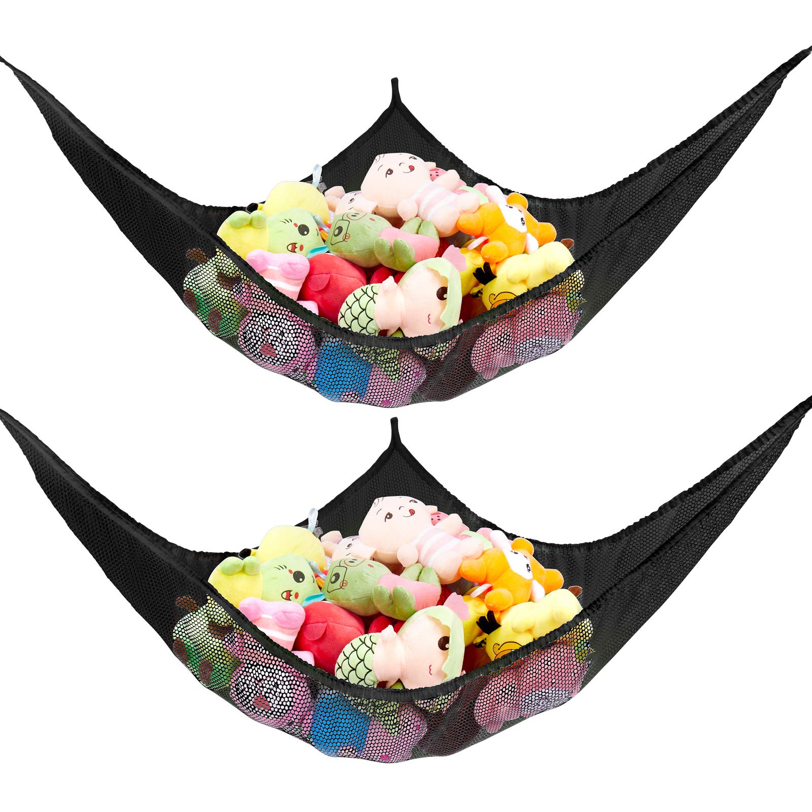 Jumbo Toy Storage Hammock for Stuffed Animals - Extra Large Kids Wall-Mounted Mesh Organizer (Black, 2 Pack, 70 Inch) - Perfect for Bedroom, Playroom & Nursery Organization