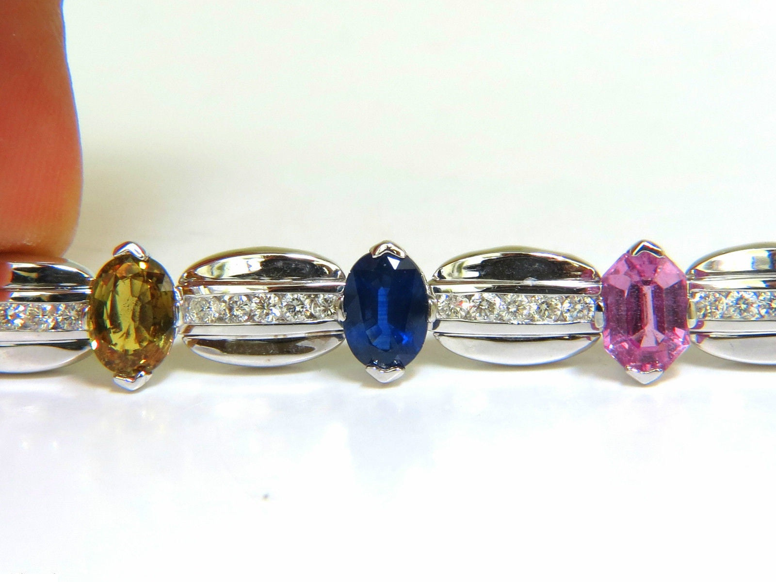 8.25CT Natural Vivid Color Sapphire & Diamond Tennis Bracelet in 14K Gold - Elegant Jewelry for Women, Perfect for Weddings, Anniversaries & Special Occasions
