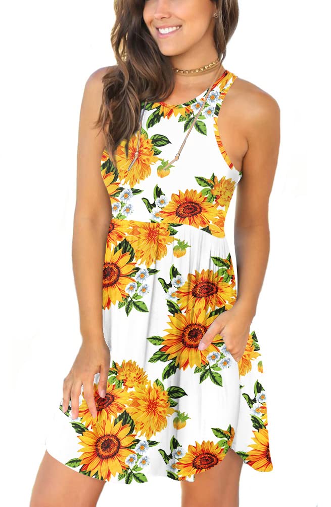 LONGYUAN Women's Hawaiian Sundress - 2025 Summer Floral Tank Dress with Pockets, Beach Cover Up (Sizes S-3XL) | Perfect for Vacation, Beach Party & Tropical Getaways