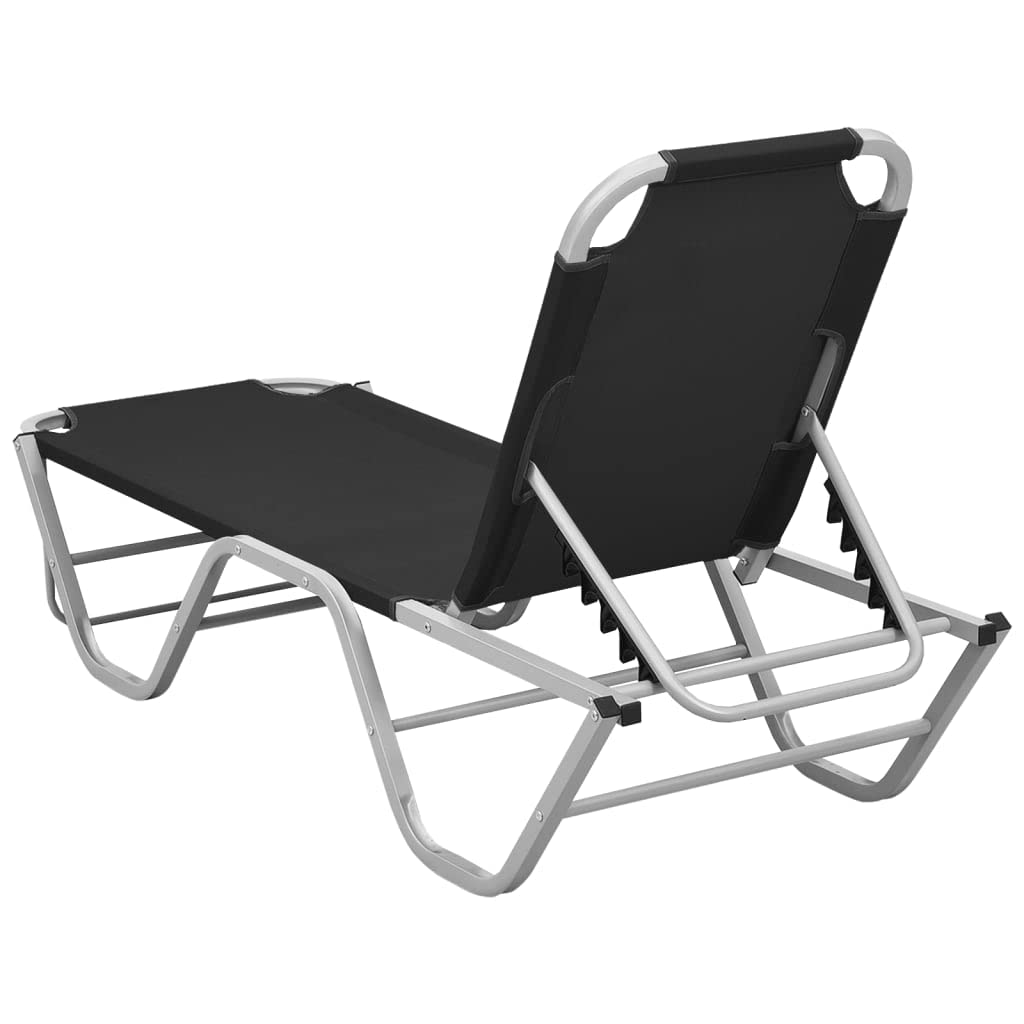 Premium SKM Sun Lounger with Aluminum Frame & Durable Textilene Fabric in Black - Perfect for Poolside, Beach, Patio, and Outdoor Relaxation