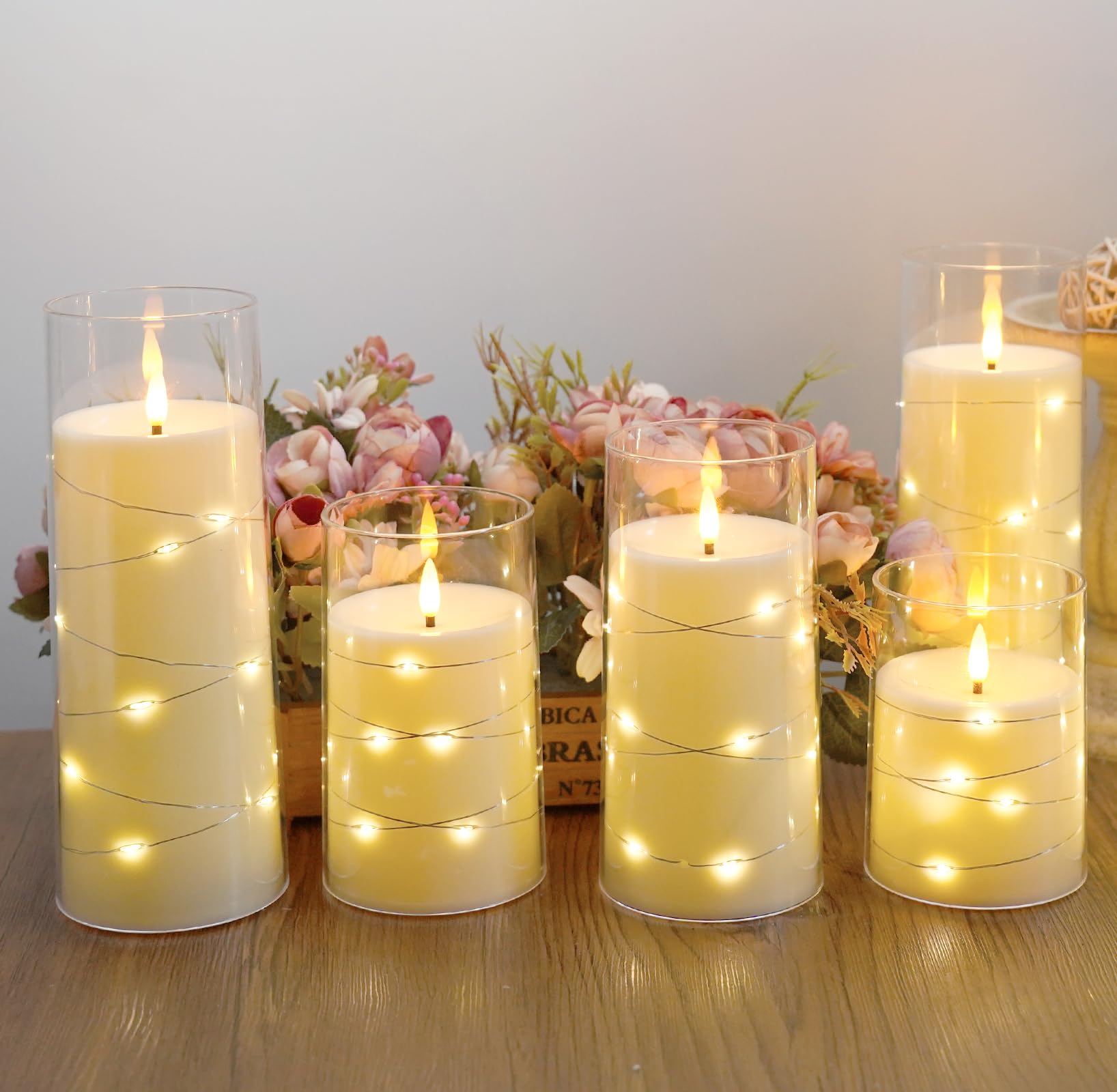 Lezonic 6-Pack Flameless LED Candles with Remote & Fairy Lights - for Home Decor & Weddings