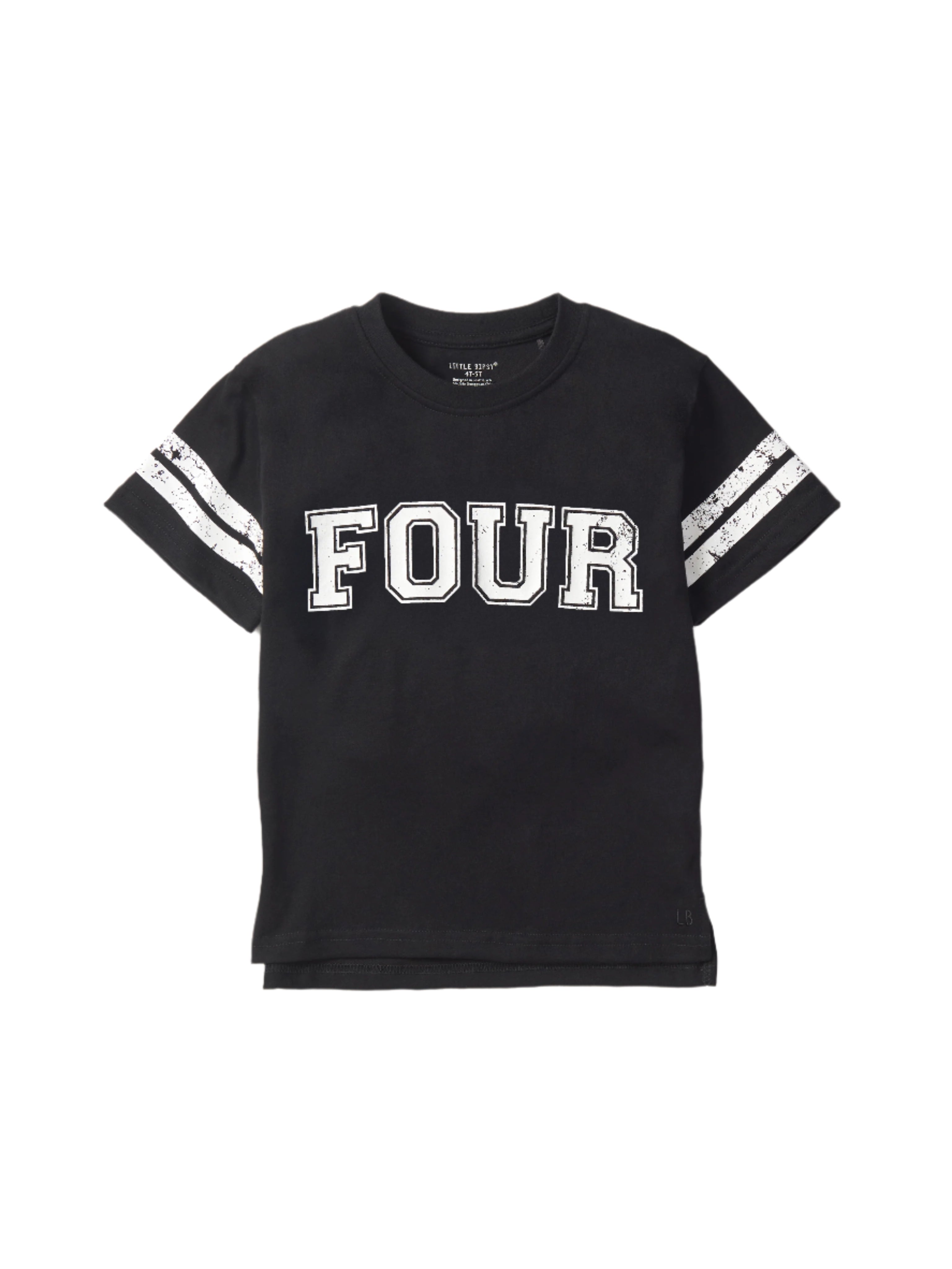 Varsity 4th Birthday Elevated T-Shirt - Black | Trendy Graphic Tee for Kids Birthday Parties & Celebrations