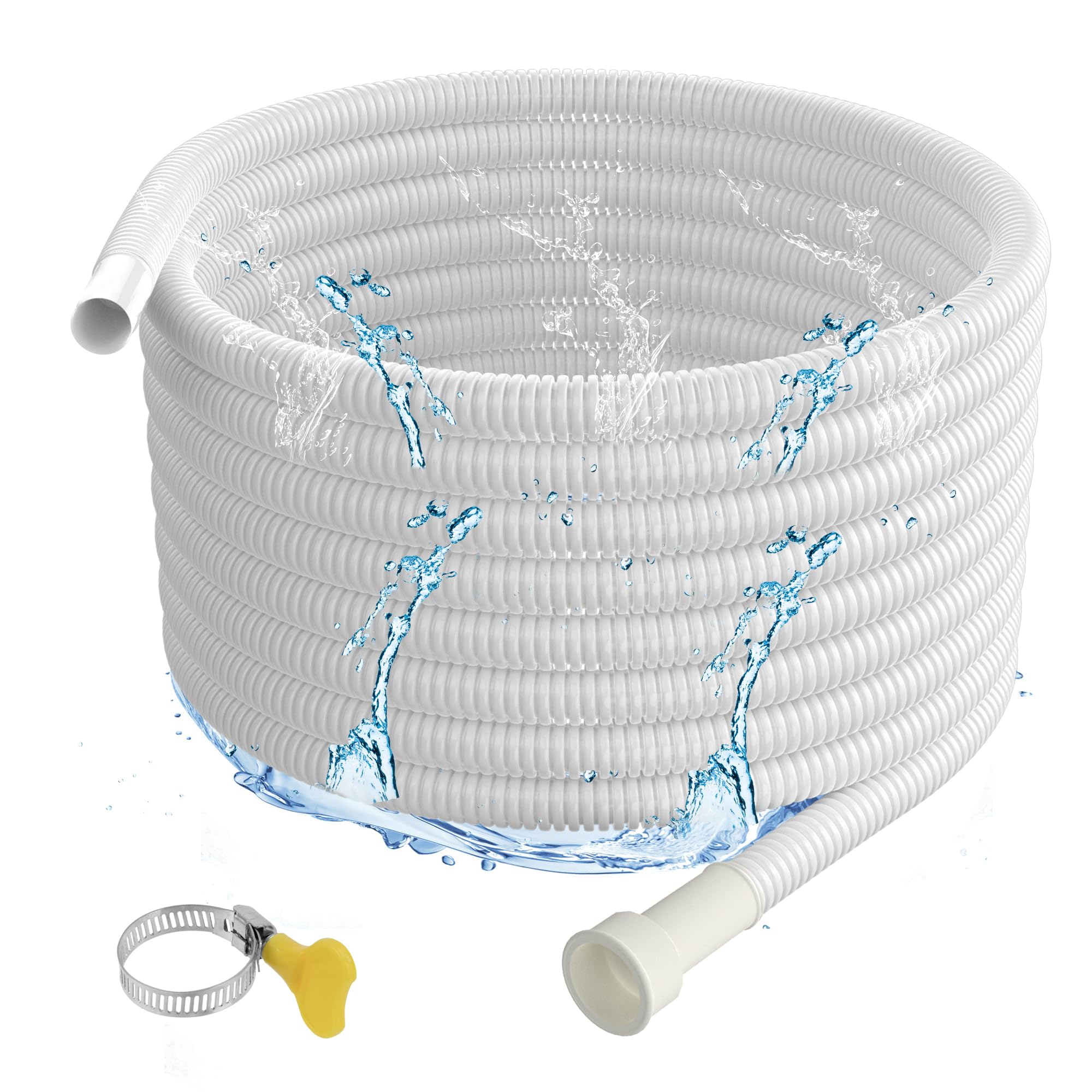 13 ft Universal Dehumidifier Drain Hose - Flexible Dishwasher & Washing Machine Hose with Rubber Adapter & Clamp - Replacement Hose for Most Dehumidifiers & Air Conditioners - Perfect for Basement, Laundry Room & HVAC Maintenance