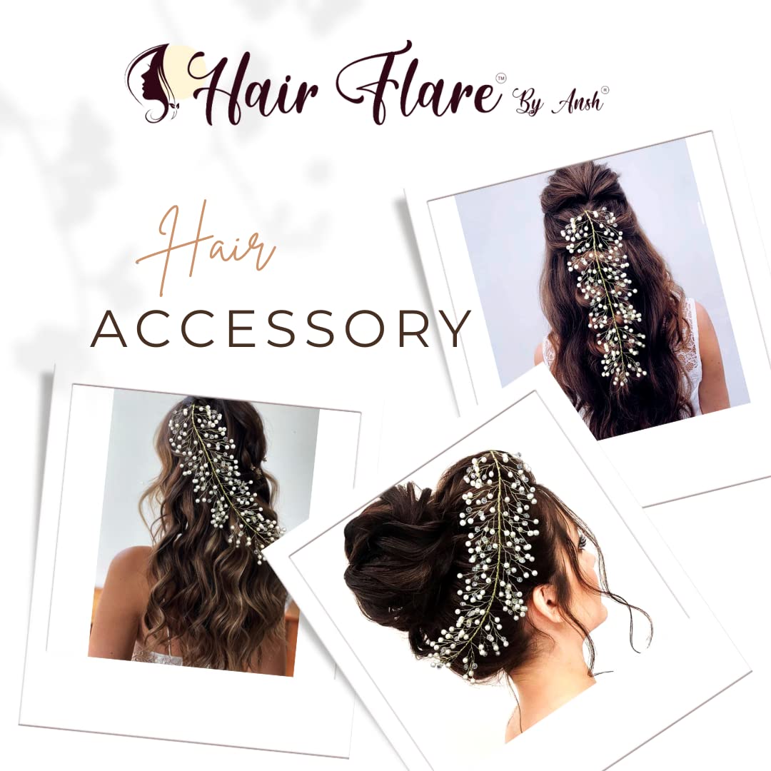 Elegant Pearl & Bead Hair Vine - Bridal Hair Pin for Women, Feather Side Bun Hair Clip for Girls - Perfect for Weddings, Prom & Special Occasions (Pack of 1)