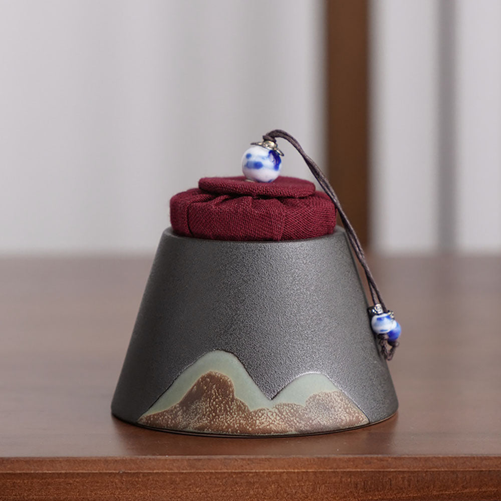 Premium Japanese Mountain Ceramic Tea Caddy - Authentic Handcrafted Green Tea Storage Container for Matcha & Loose Leaf Tea - Perfect for Home, Office & Tea Ceremonies