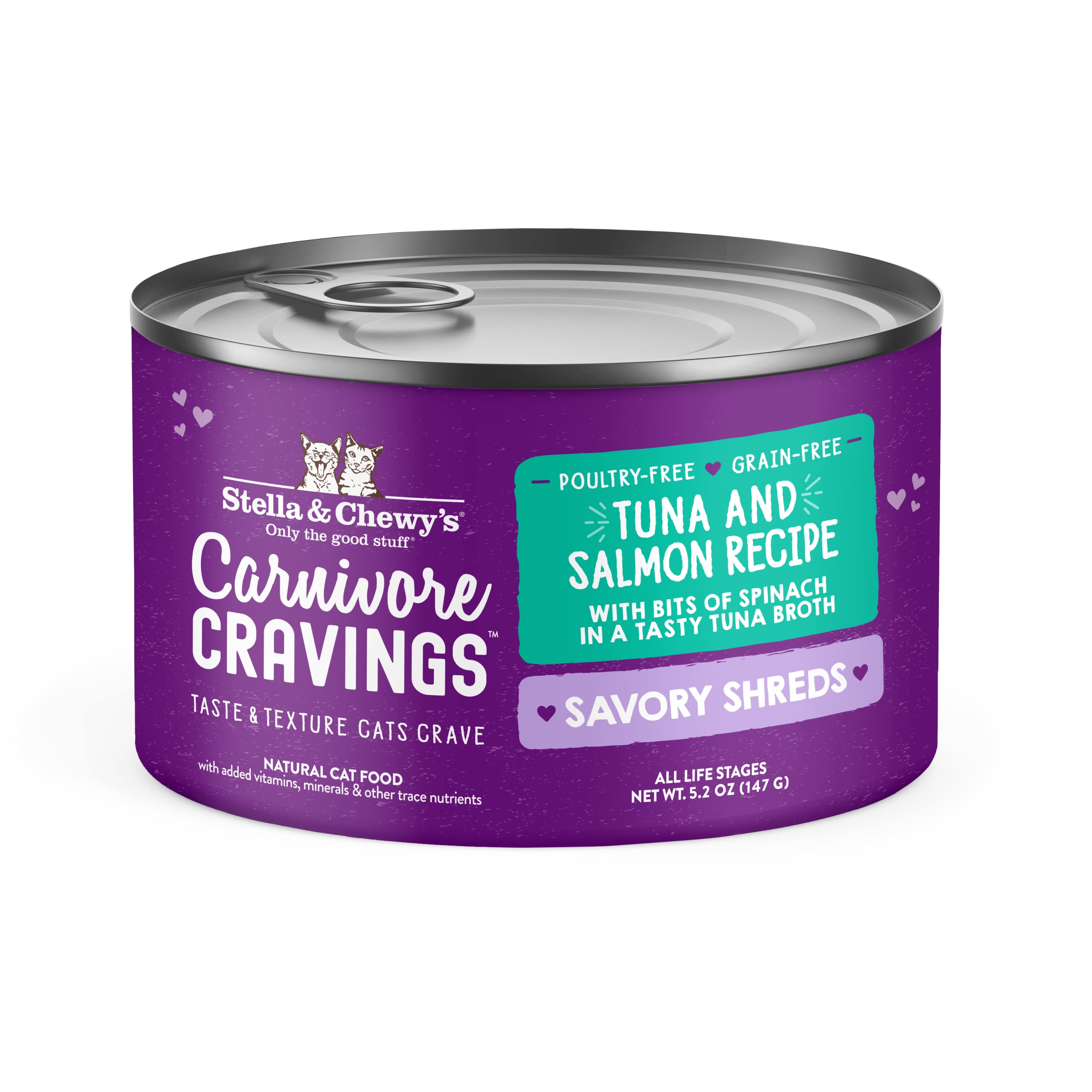 Stella & Chewy’s Grain-Free Wet Cat Food - High Protein Wild-Caught Tuna & Salmon Recipe in Savory Shreds (12 Pack of 2.8oz Cans) - Perfect for Picky Eaters & Senior Cats - Healthy Meal Topper or Complete Nutrition