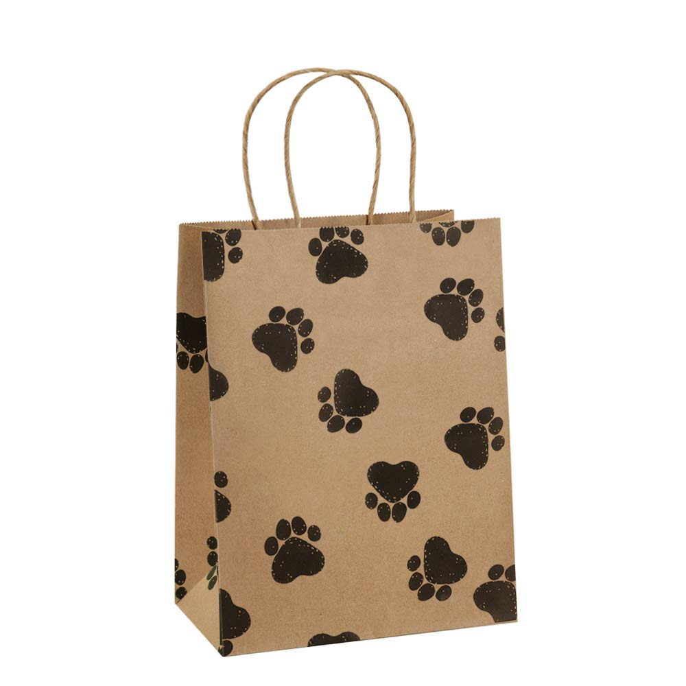 25Pcs 8x4.25x10.5 Inches Brown Kraft Gift Bags with Handles - Eco-Friendly Shopping Bags for Retail, Holiday Parties & Pet Lovers - Dog Paw Print Design for Birthday, Wedding & Christmas Gifts