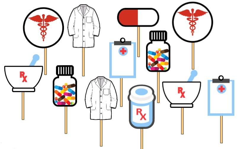 12 Pack Pharmacy Pharm D Graduation Cupcake Toppers - Edible Food Picks for Doctor of Pharmacy Graduation Party, Medical School Celebration, and Healthcare Themed Events