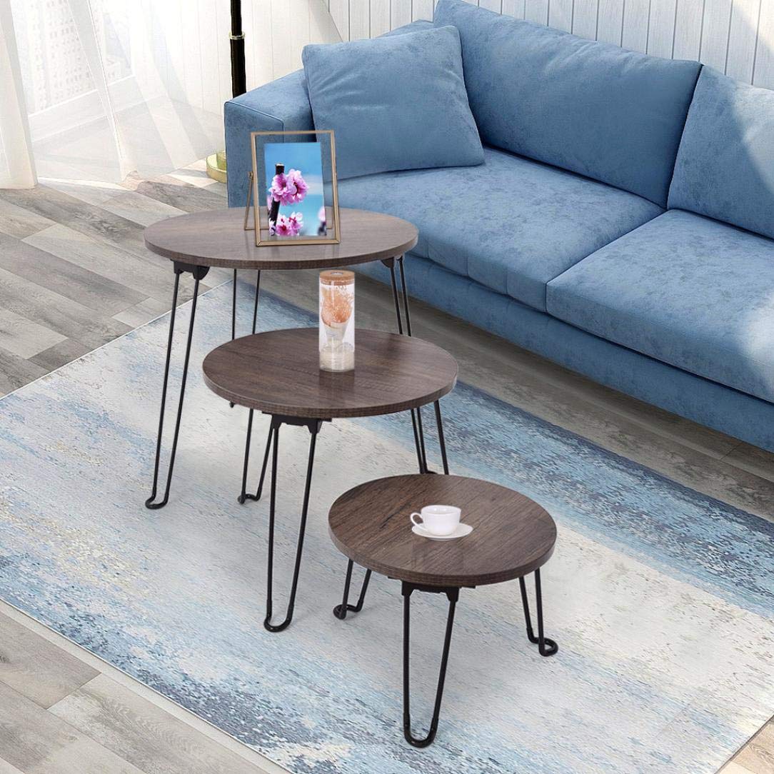 3-Piece Nesting Coffee Table Set - Modern End & Side Tables for Living Room, Sofa, or Snack Table - Brown Wood Finish - Perfect for Small Spaces, Apartment Decor & Coffee Time with Friends
