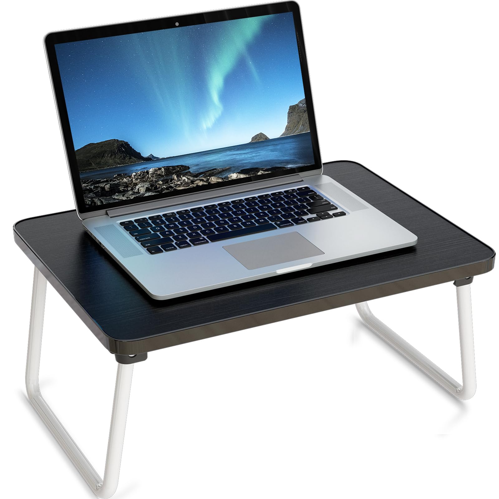Foldable Laptop Desk for Bed & Couch - Portable Adjustable Lap Tray with Folding Legs, Lightweight Mini Table Stand for Working, Reading, Writing & Breakfast Serving (Black) - Perfect for Home Office, Dorm Room & Cozy Workspaces