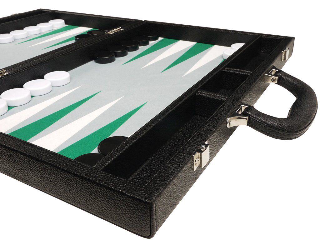 Premium 16-inch Backgammon Set with Black Board & White/Green Points - Medium Size Travel Game for Adults, Family Game Night, Casino Style Board Game