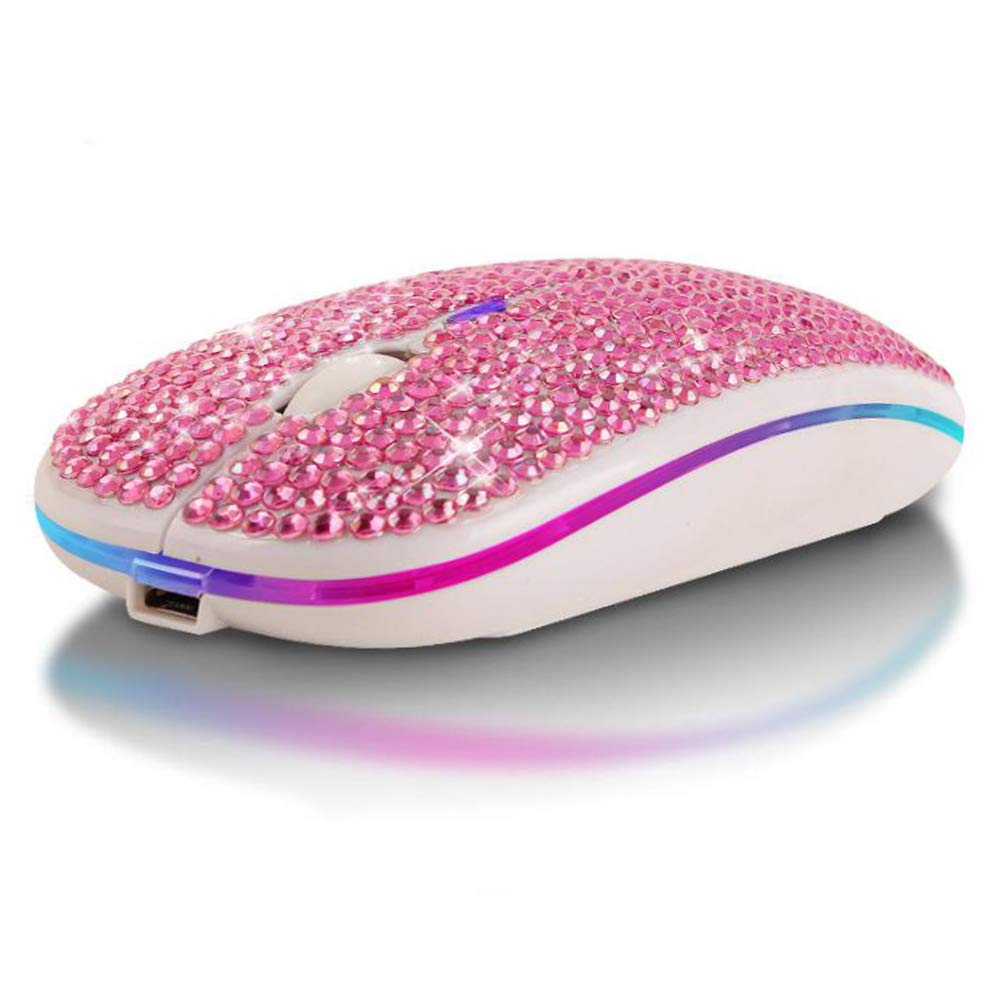 Wireless Bluetooth Mouse with USB Receiver - 2.4GHz Rechargeable Slim Mouse for Laptop, PC, MacBook - Sparkling Pink Design - Perfect Gift for Women & Girls (Home, Office, Travel Use)