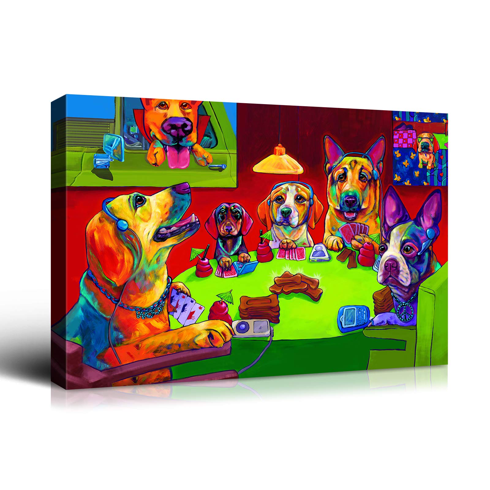Denozer - Dogs Playing Poker Canvas Wall Art 48x32 Inch, Funny Modern Home Decor for Living Room, Bedroom & Bathroom - Ready to Hang Wall Painting for Pet Lovers & Poker Fans