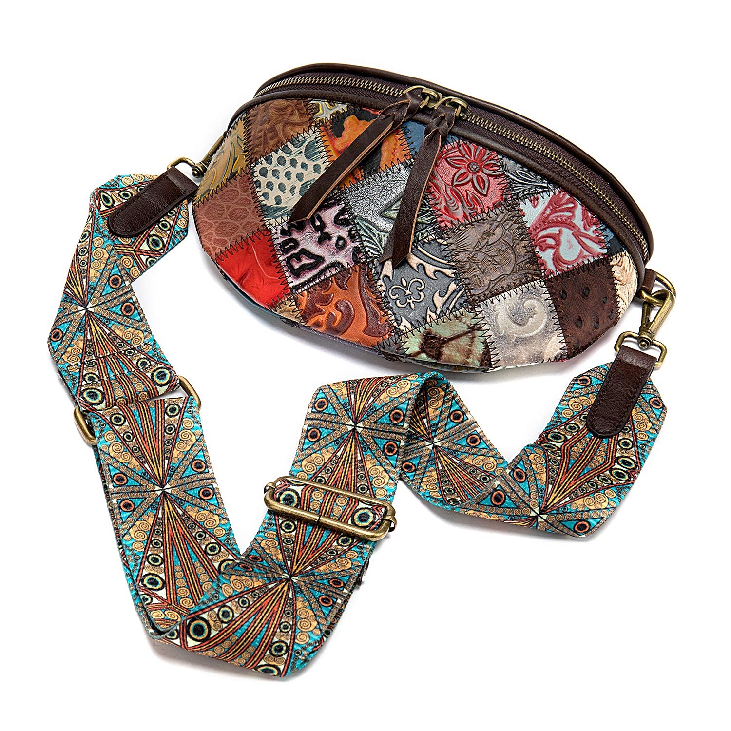 Women's Genuine Leather Crossbody Bag - Colorful Patchwork Shoulder Purse for Everyday Use, Travel & Shopping | Small Handbag for Women